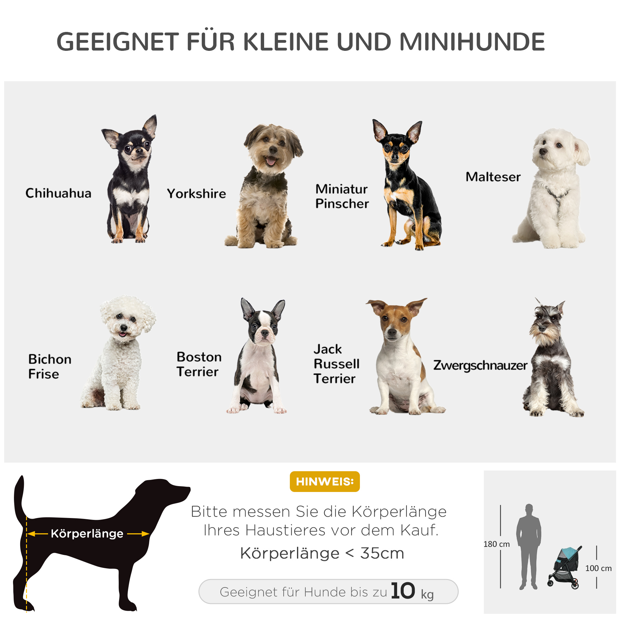 Haustierbuggy Hundebuggy bis 10kg klappbar Sicherheitsleine Handgriff Regenschutz Aufbewahrungskorb Blau + Schwarz