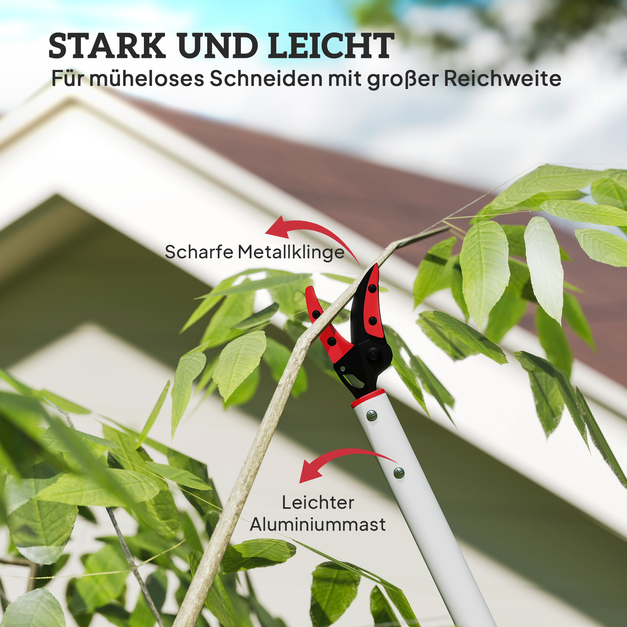 1,2 m Baumschere, Astscheren zum Schneiden, Gartenschneider mit Aluminiumgriff, Langstielige Gartenschere, Rot