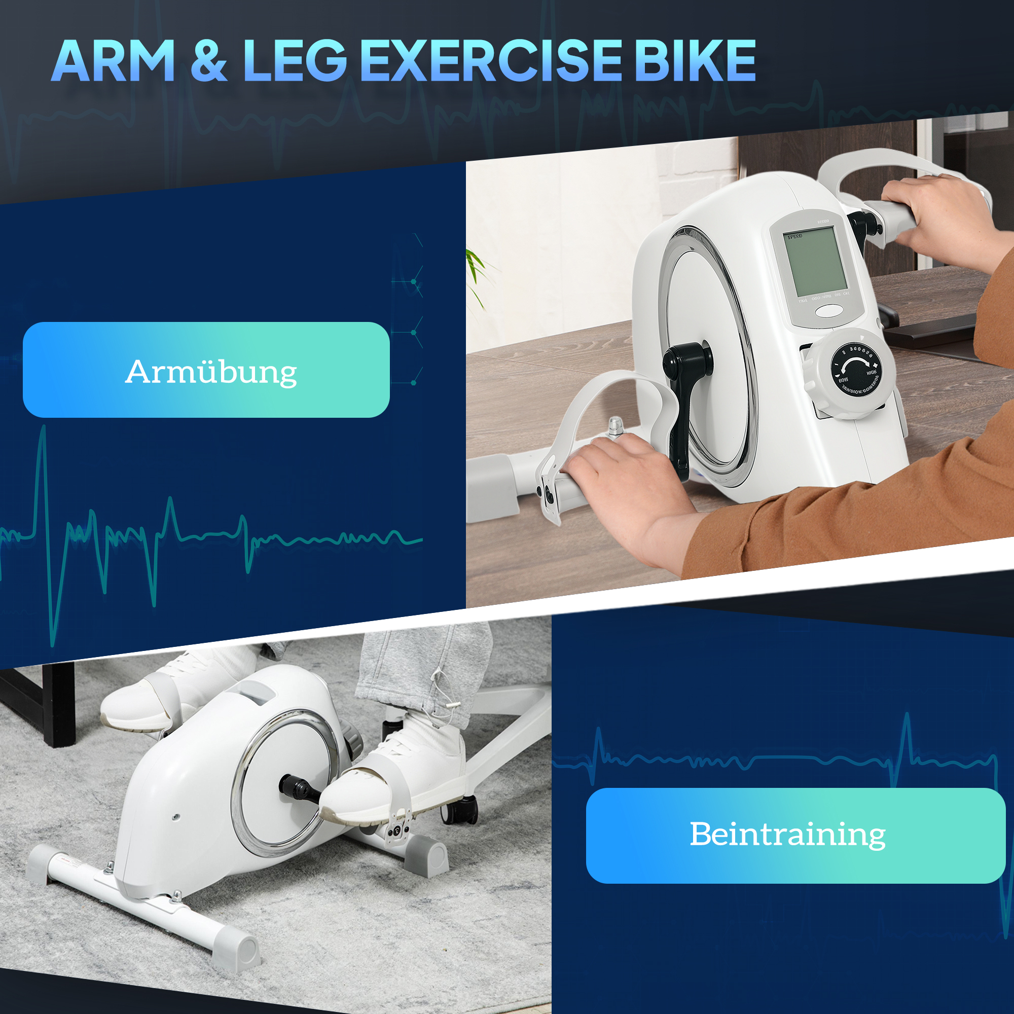 Mini-Heimtrainer, Unter-dem-Schreibtisch-Fußpedale, Arm- und Beinübungen, 8 Widerstandsstufen, Stahl, Weiß