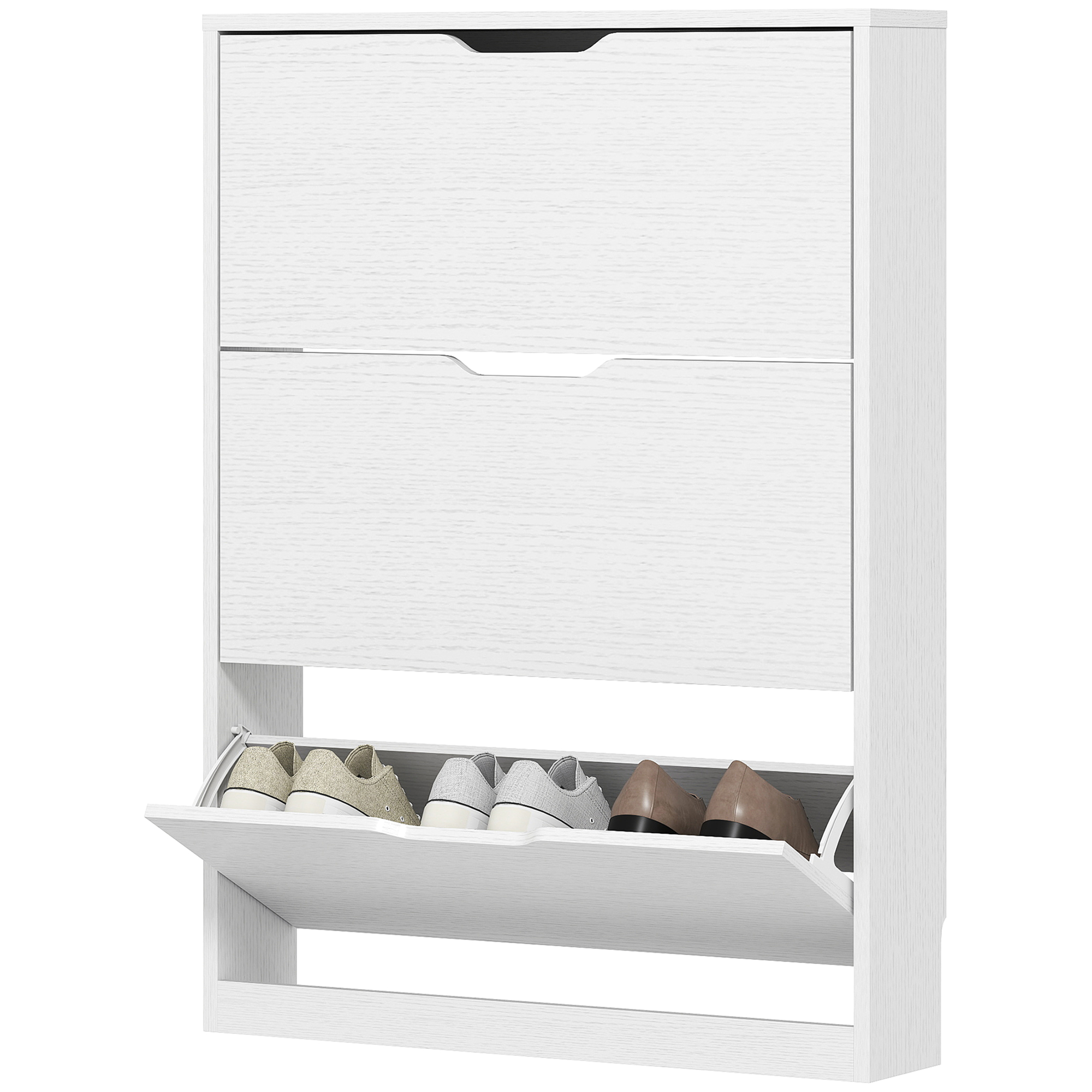 Schuhschrank mit 3 Klappschubladen, für bis zu 12 Paar Schuhe, Spanplatte, 80 x 17 x 108 cm, Weiß