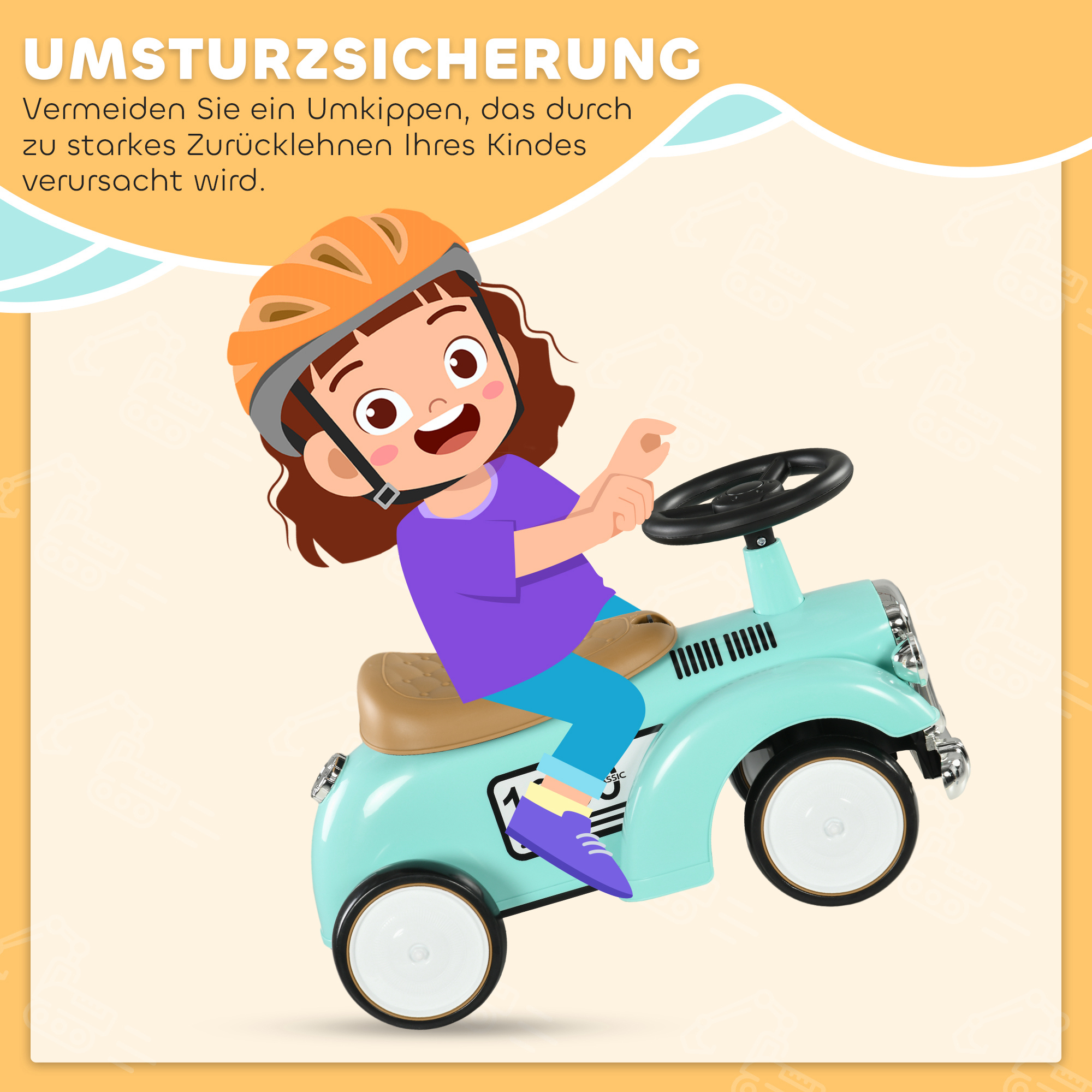 Kinder Rutschauto, Vintage-Design, versteckter Stauraum, Kippschutz, Hupe, 12-36 Monate, Grün