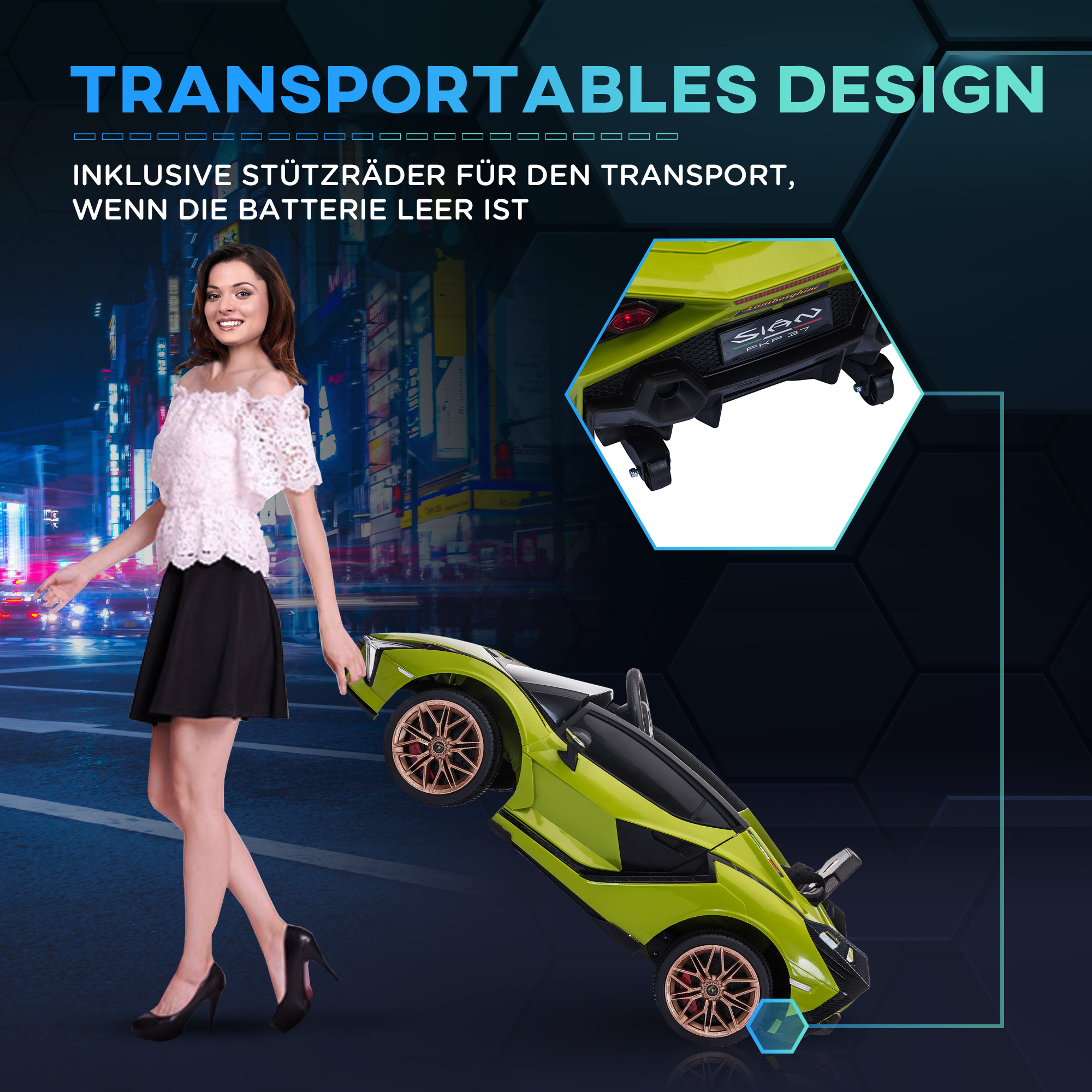 Kinder-Elektroauto, Lamborghini, 3-5 km/h, Fernsteuerung, für 3-5 Jahre, Grün