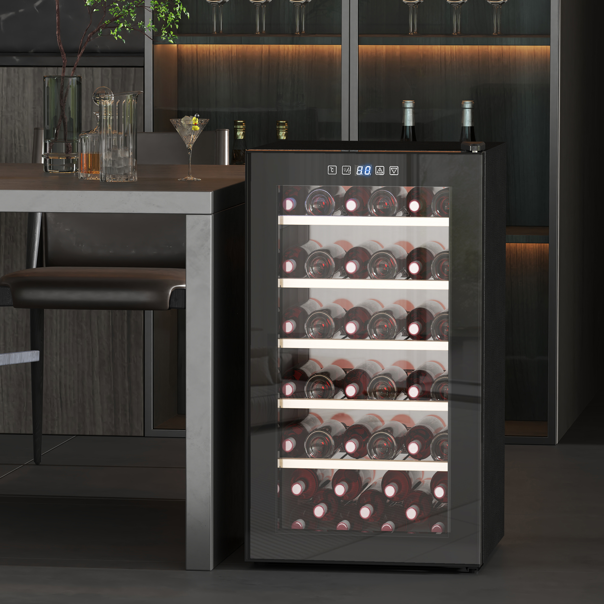 Weinkühlschrank für 41 Weinflaschen, 91 Liter Kapazität, Getränkekühlschrank mit LED-Anzeige, Touchscreen, Schwarz