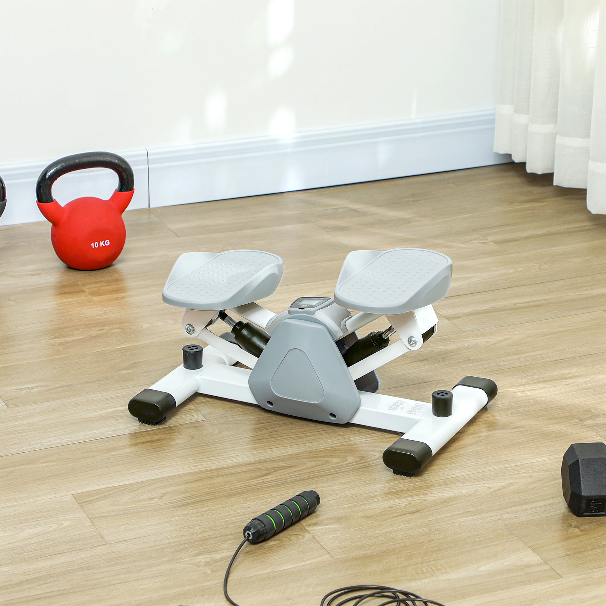 Mini-Stepper, Step-Maschine für Workouts und Fitness-Übungen, mit LCD-Monitor und rutschfesten Pedalen, Grau