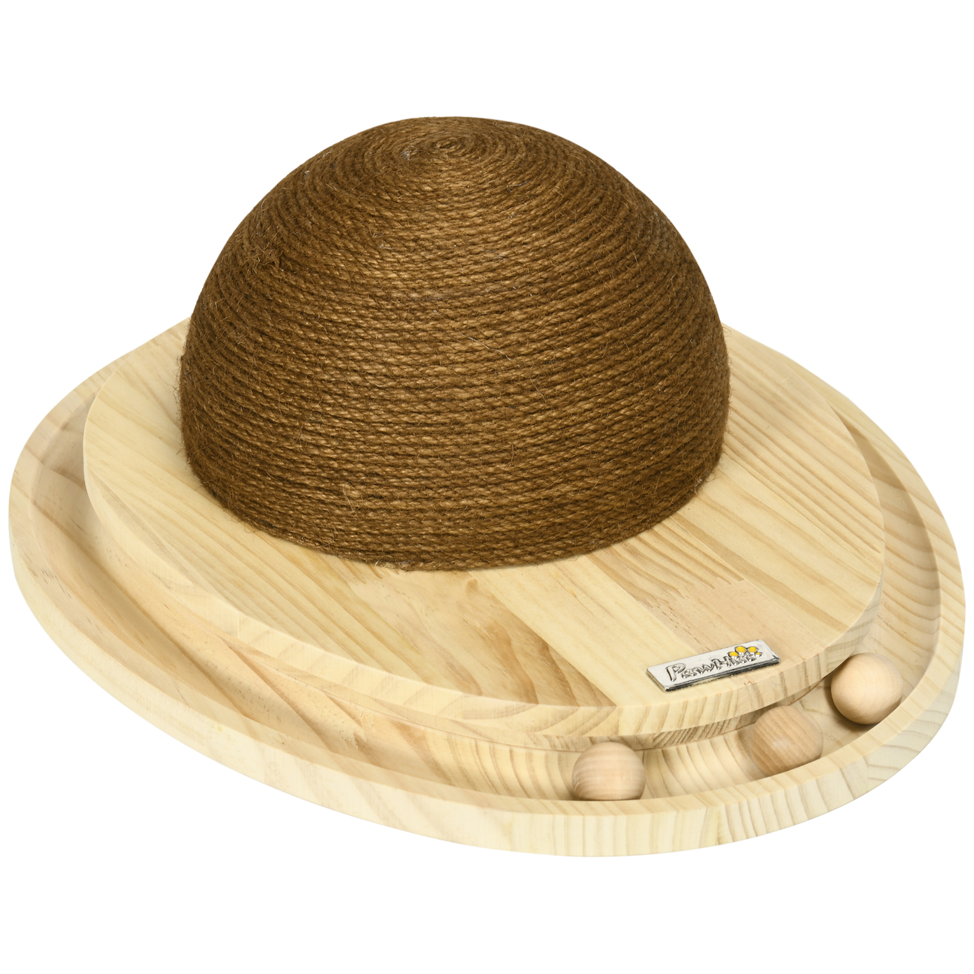 interaktives Katzenspielzeug, Kratzfläche, ovale Kugelbahn, Kiefernholz, 39,5 x 32,5 x 14,5 cm