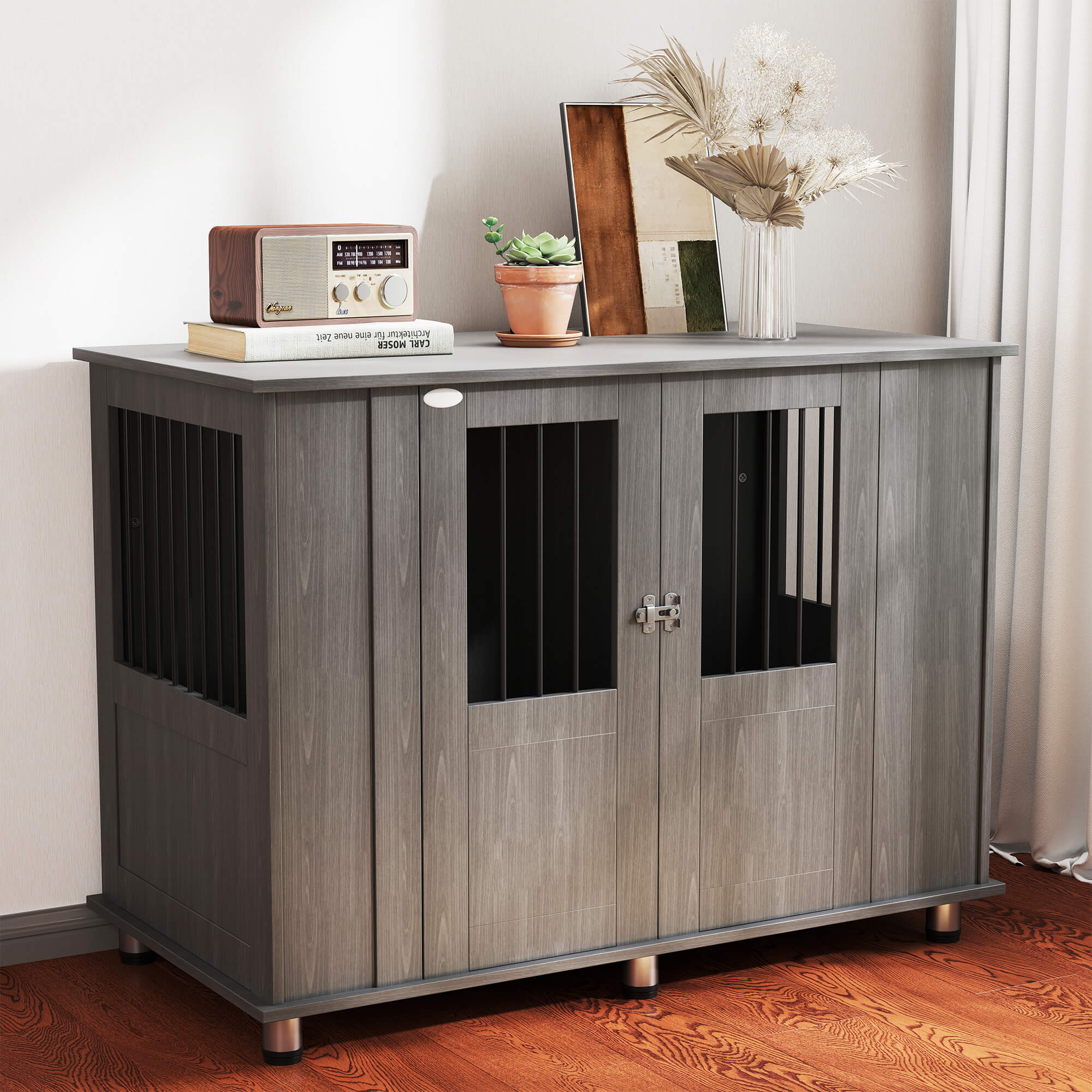 Hundekäfig Hundebox, 2 Türen, inkl, Verriegelung,116 cm x 60 cm x 87 cm, Grau