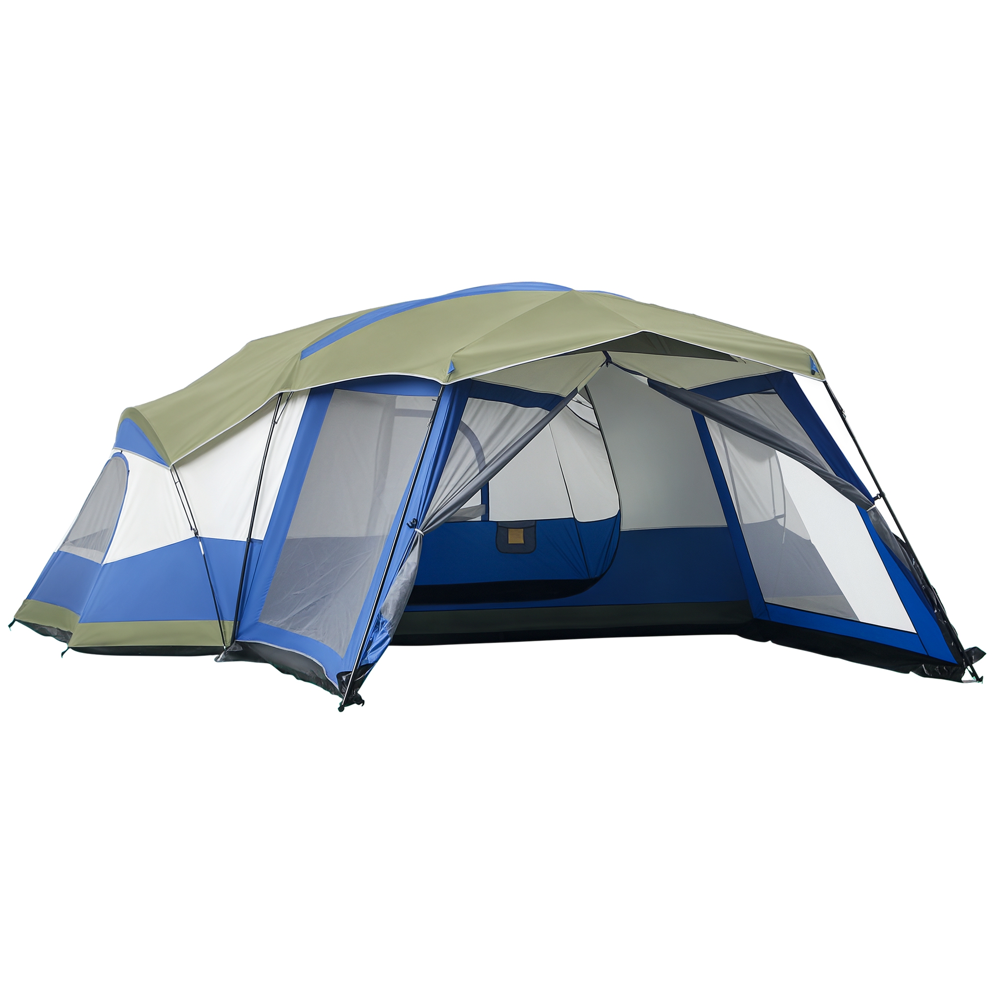 Camping Zelt 6-8 Personen Zelt Familienzelt mit Vorraum 2 Fenster Kuppelzelt Kunstleder3000mm für Trekking Festival Glasfaser Blau 518 x 487 x 237 cm