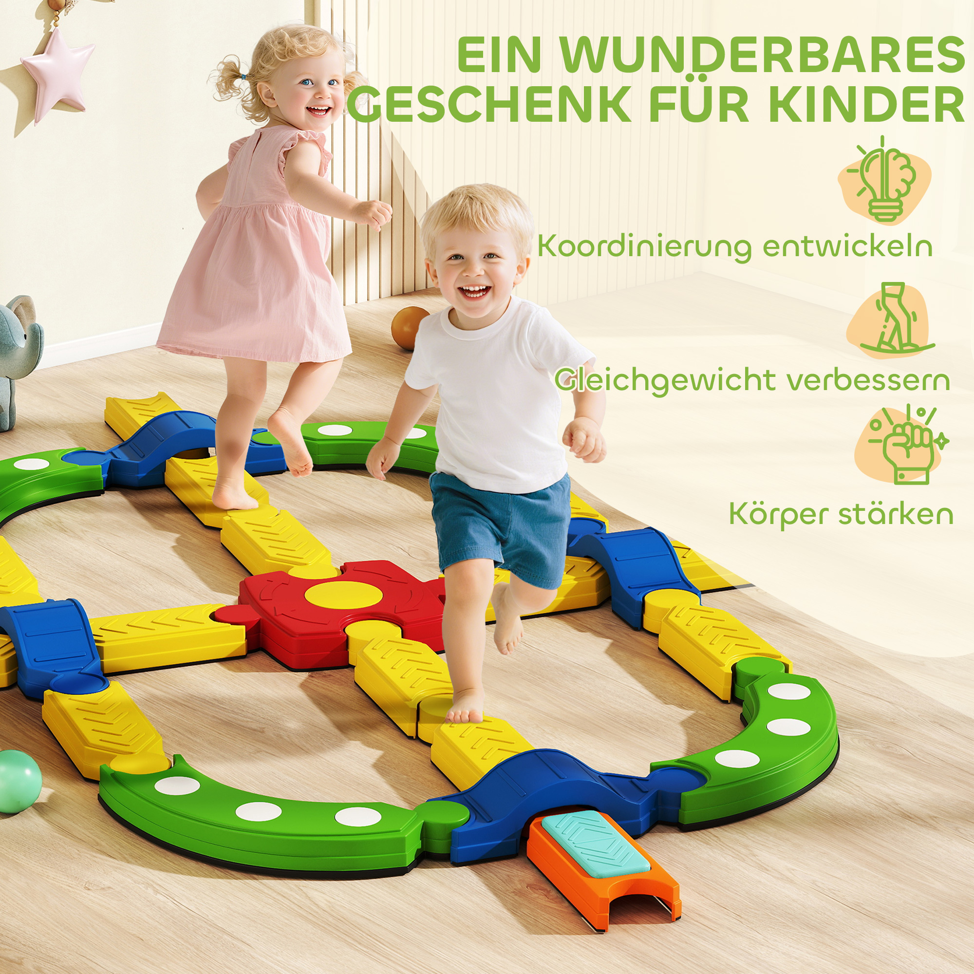Balancebalken für Kinder, interaktives Gestell, rutschfest, Kunststoff, Bunt
