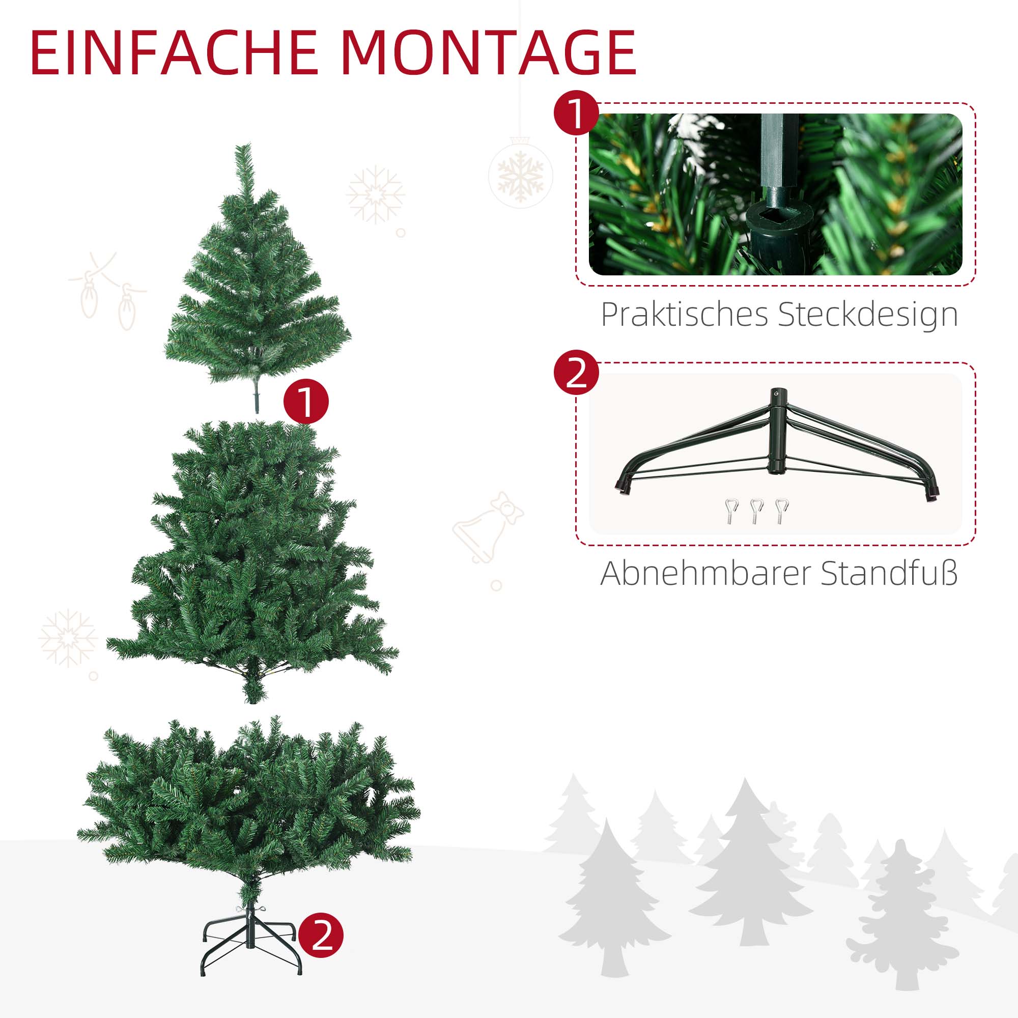 Weihnachtsbaum 180 cm künstlich Tannenbaum mit 1000 Spitzen Christbaum Weihnachtsdeko inkl, Metallständer für drinnen