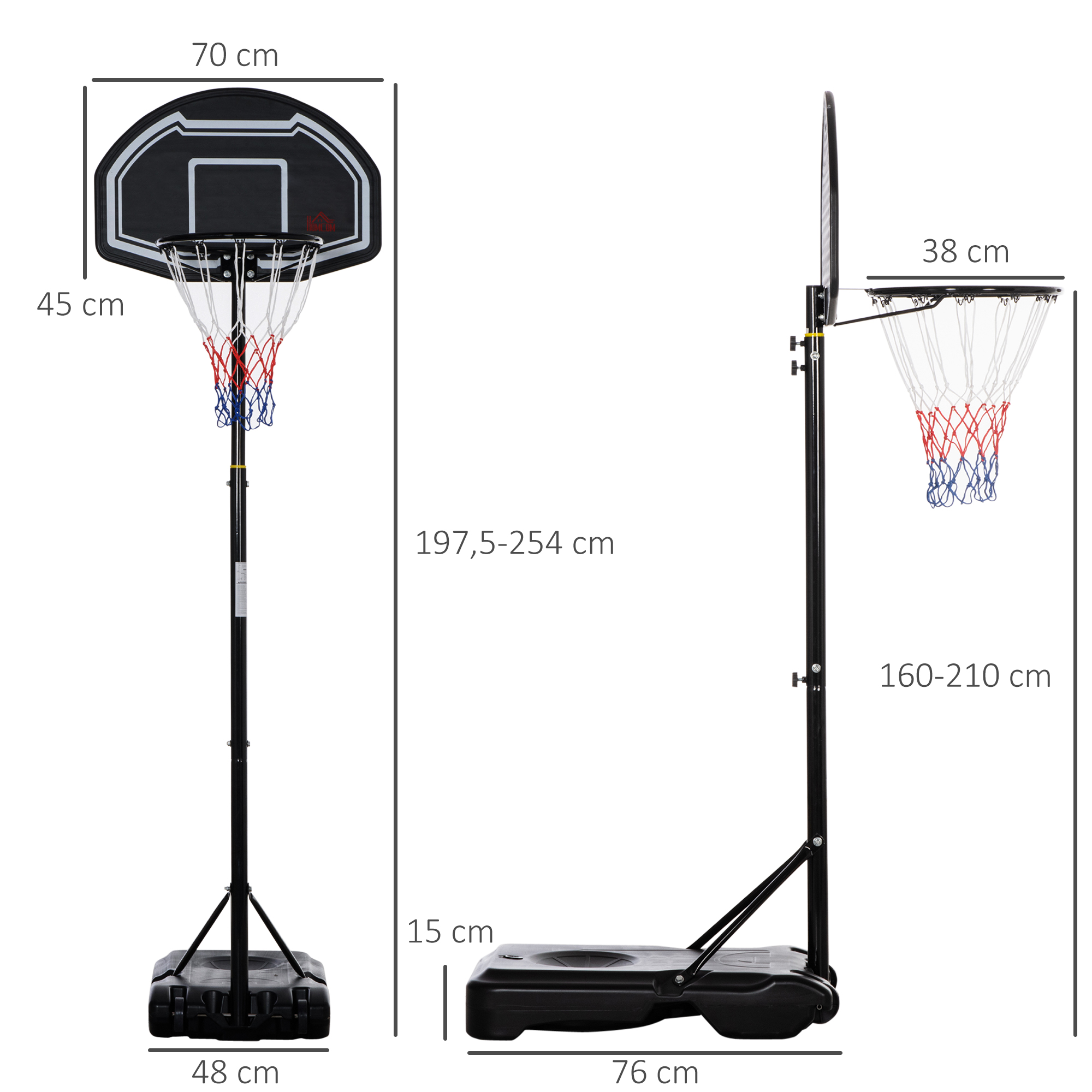 Basketballkorb Outdoor für Jugendliche, 160-210 cm Höhenverstellbarer Basketballständer mit Rollen