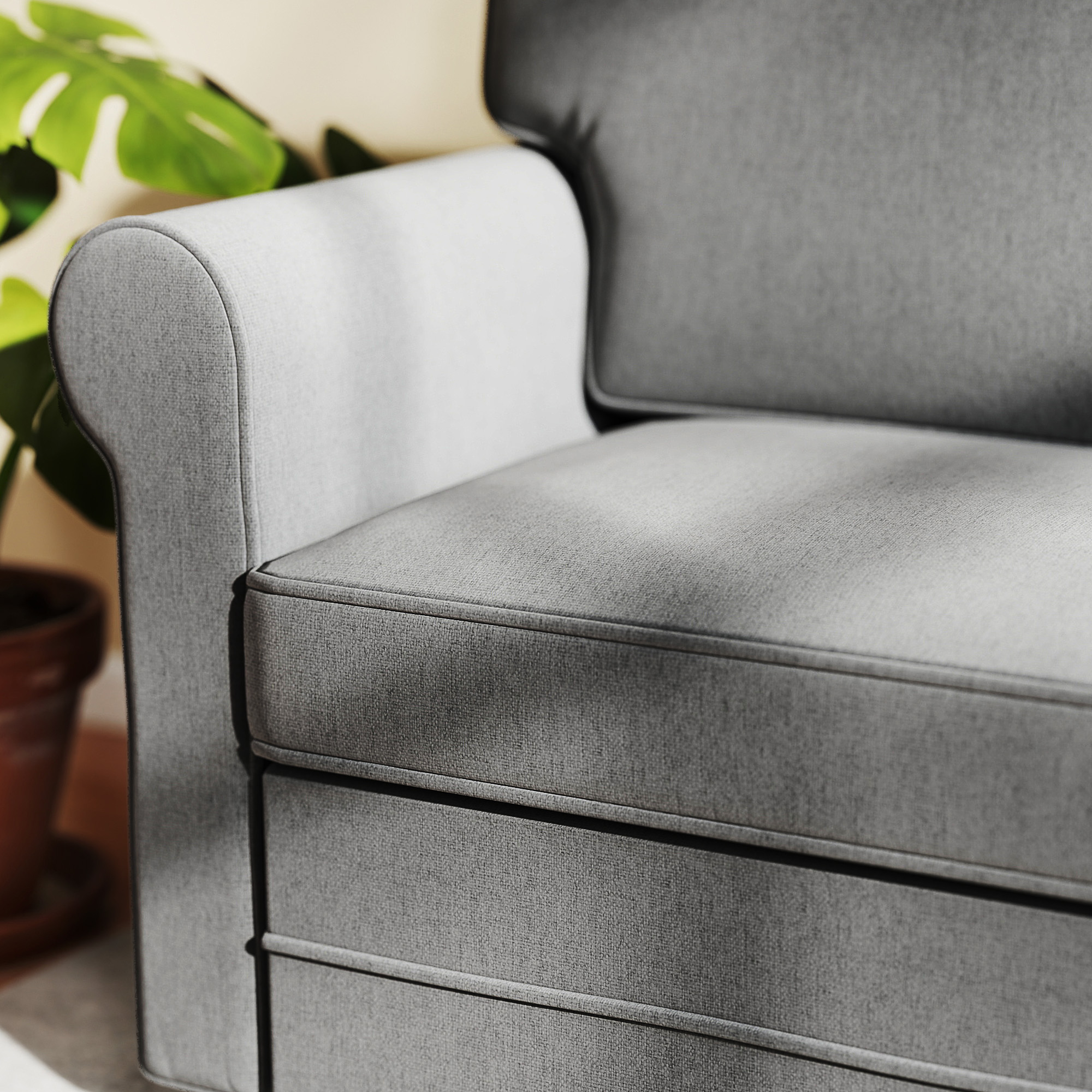 2-Sitzer-Sofa, Kompakte Wohnzimmercouch, Stoff in Leinenoptik, weiche Sitzkissen, Stahlrahmen, Dunkelgrau