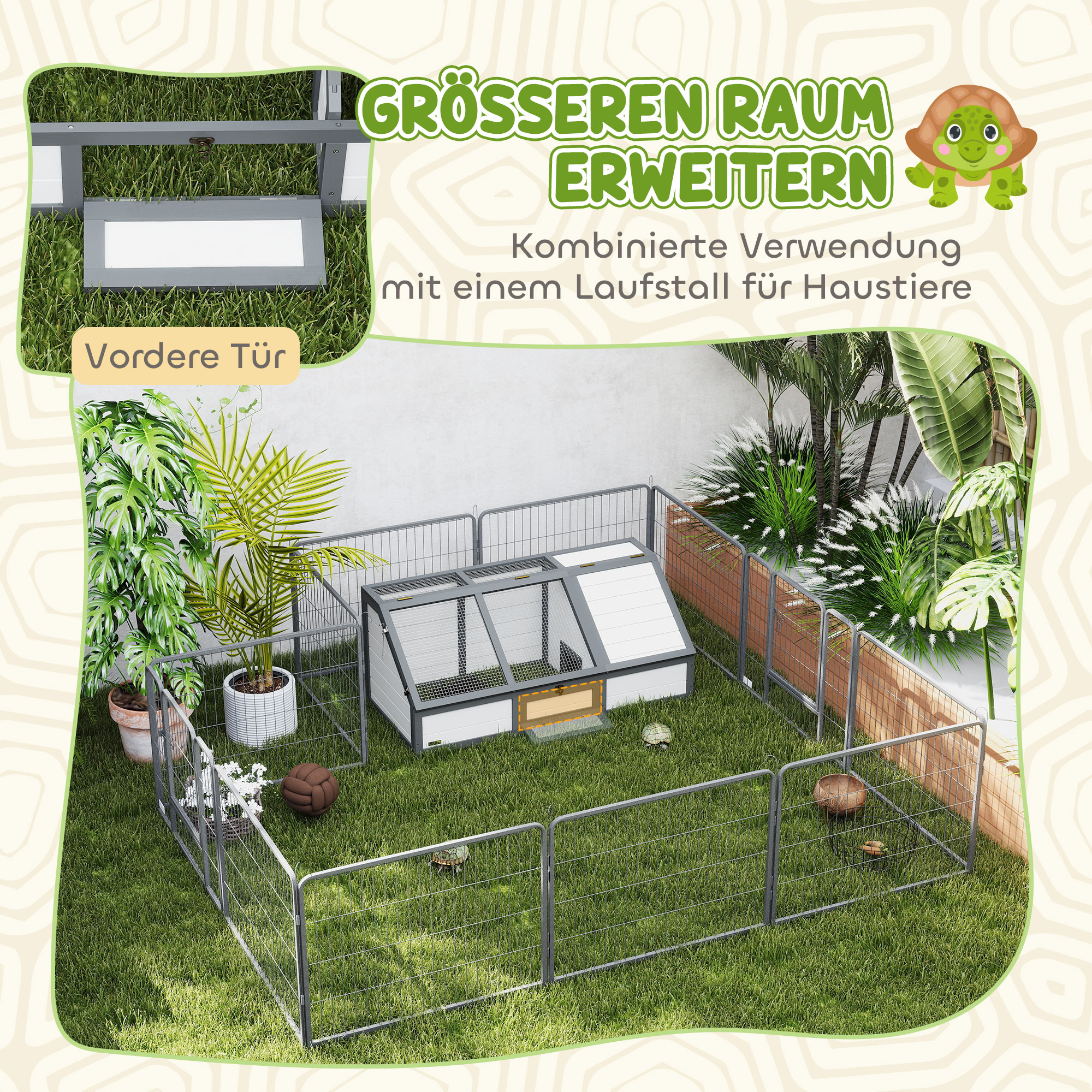 Schildkrötenbox, Outdoor Schildkrötengehege, bodenloses Design, leicht zu öffnen, Schildkrötenhaus, Weiß