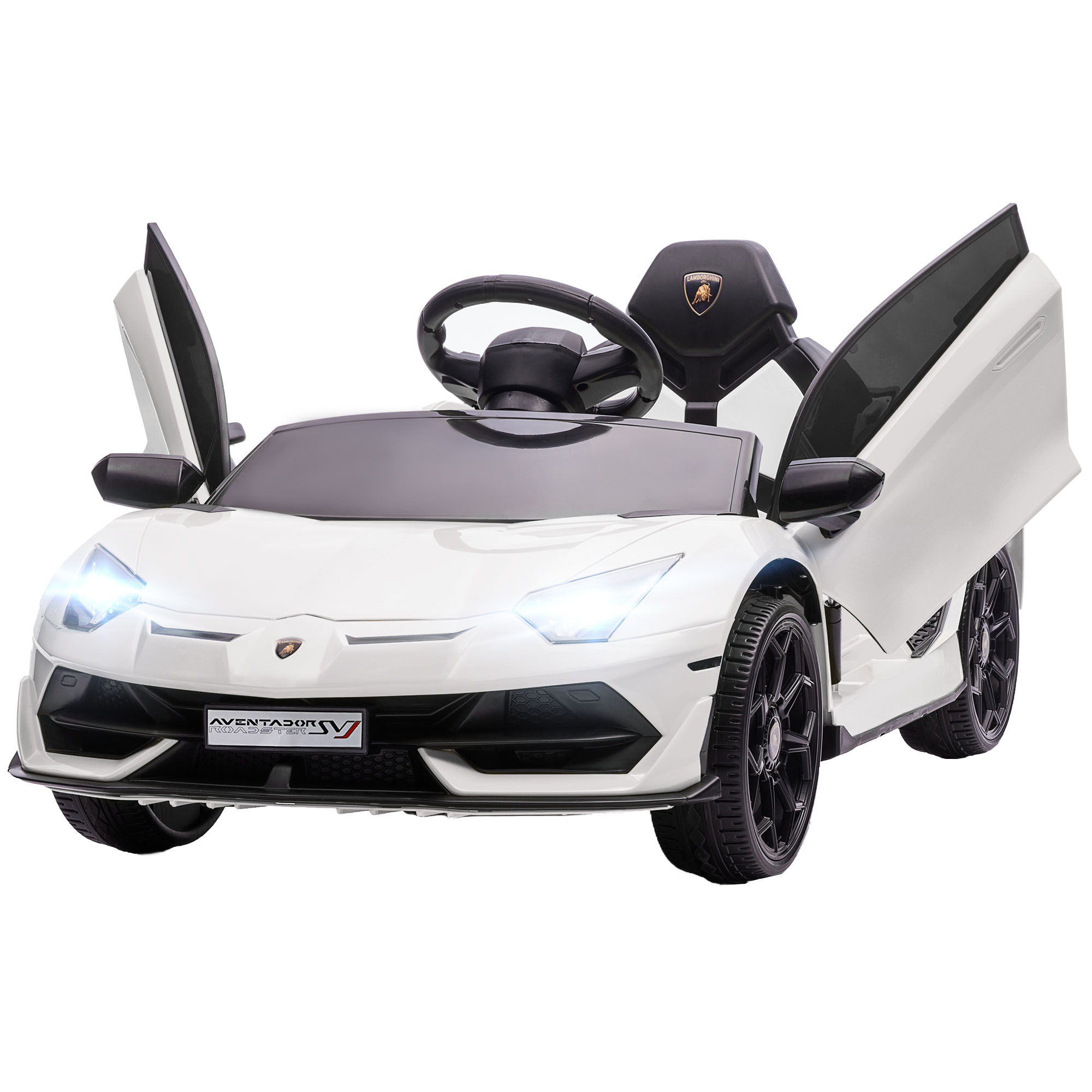 Elektro-Kinderauto, lizenzierter Lamborghini Aventador, Flügeltüren, Musik, Hupe, für 3-5 Jahre, Weiß