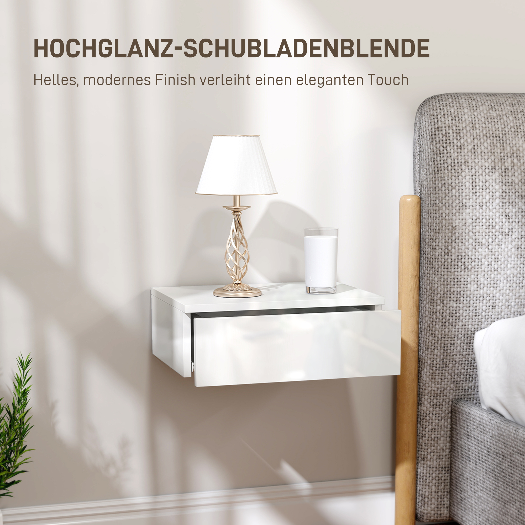 2er-Set Nachttische, wandmontiertes Design, Schublade, für Schlafzimmer, Spanplatte, Weiß