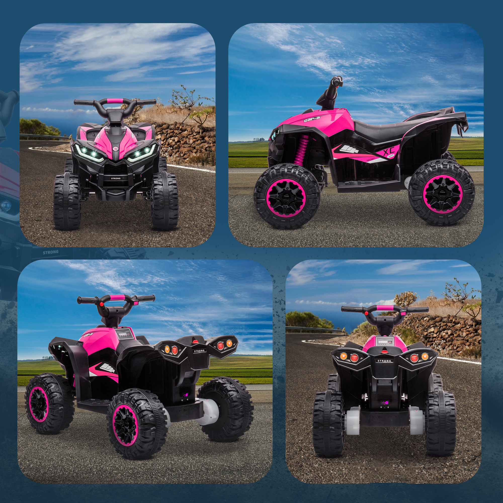 Kinderquad, 3-6 km/h, Licht/Musik, für 3-5 Jahre, bis 25kg, Rosa/Schwarz