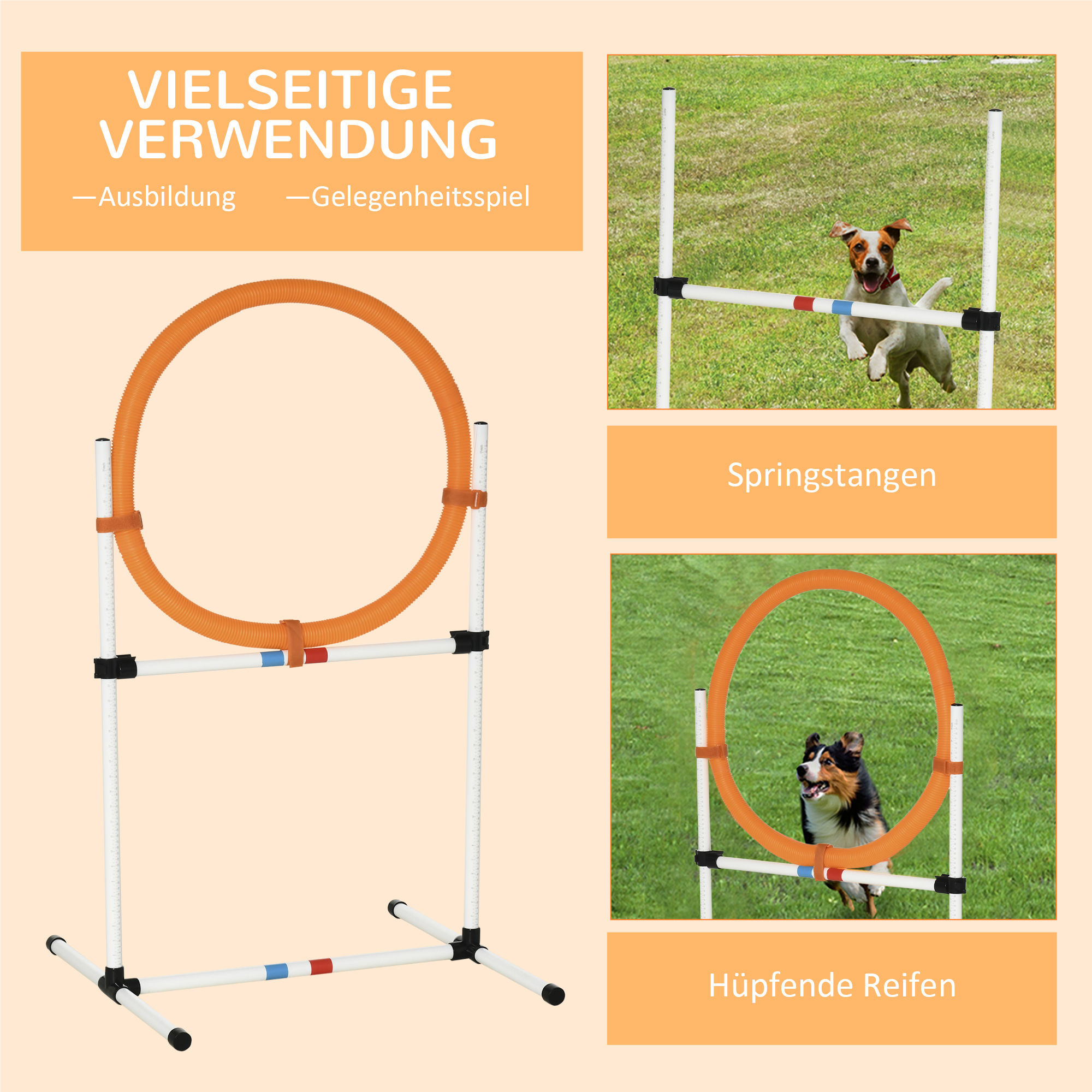 Hundetrainingsset Springring für Haustier-Agility-Training tragbar PE Weiß + Orange 74,5 x 66 x 91 cm