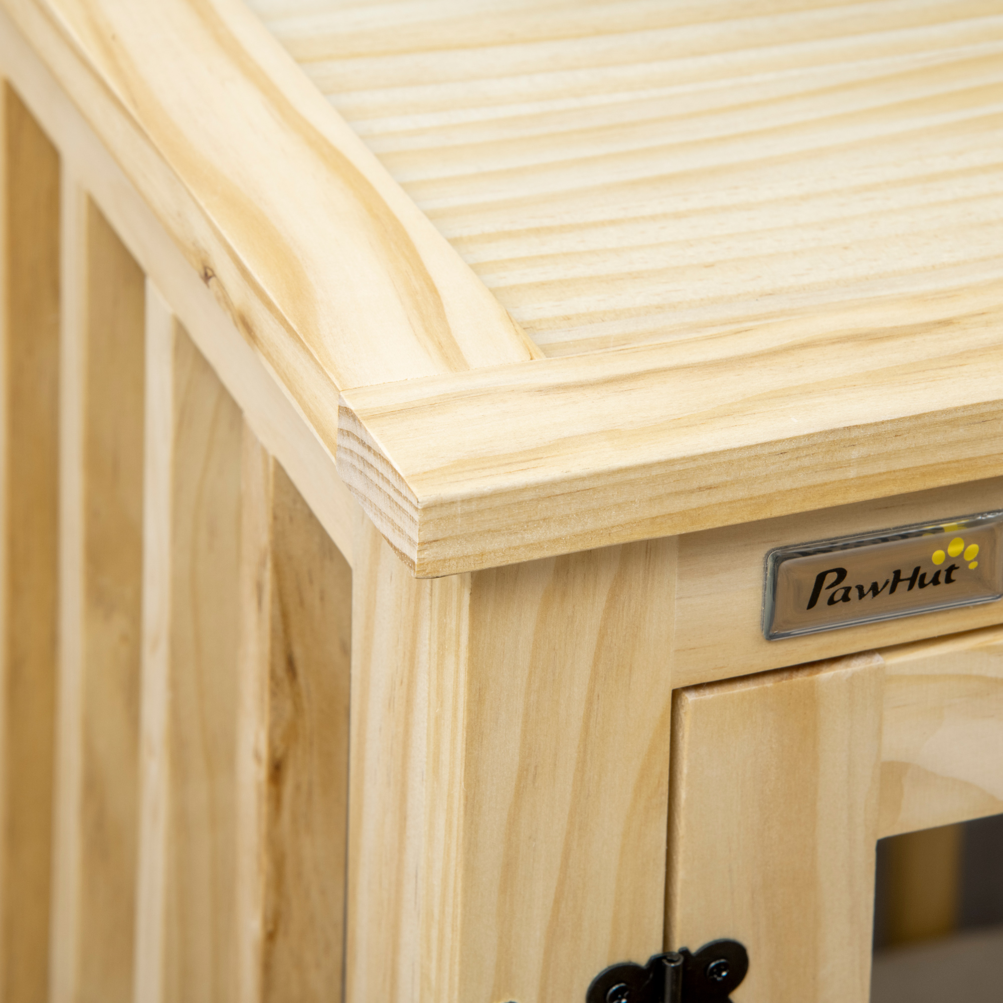 Hundekäfig inkl. Verrieglung und Polster, 82,5 cm x 57 cm x 72 cm, Naturholz + Cremeweiß