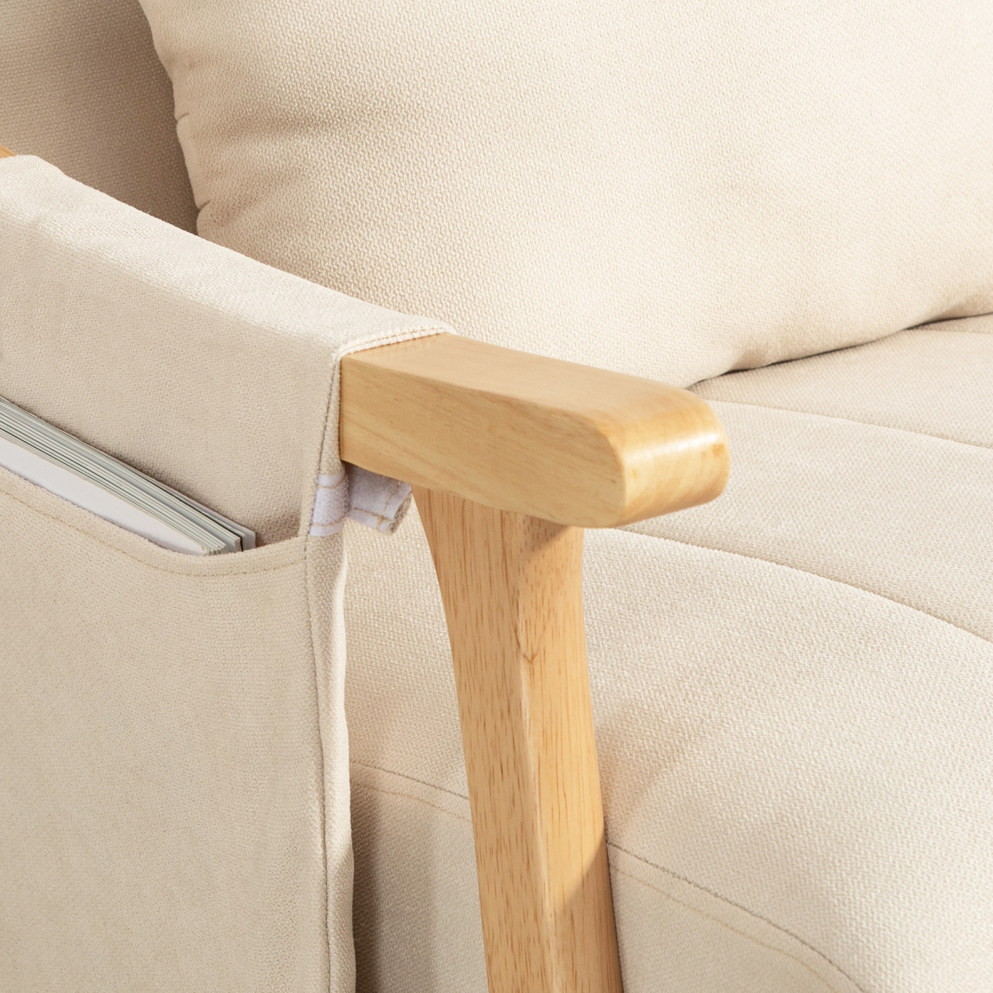 Schaukelstuhl mit Nierenkissen, breiter Sitz, Buchenrahmen, bis 120 kg, Beige