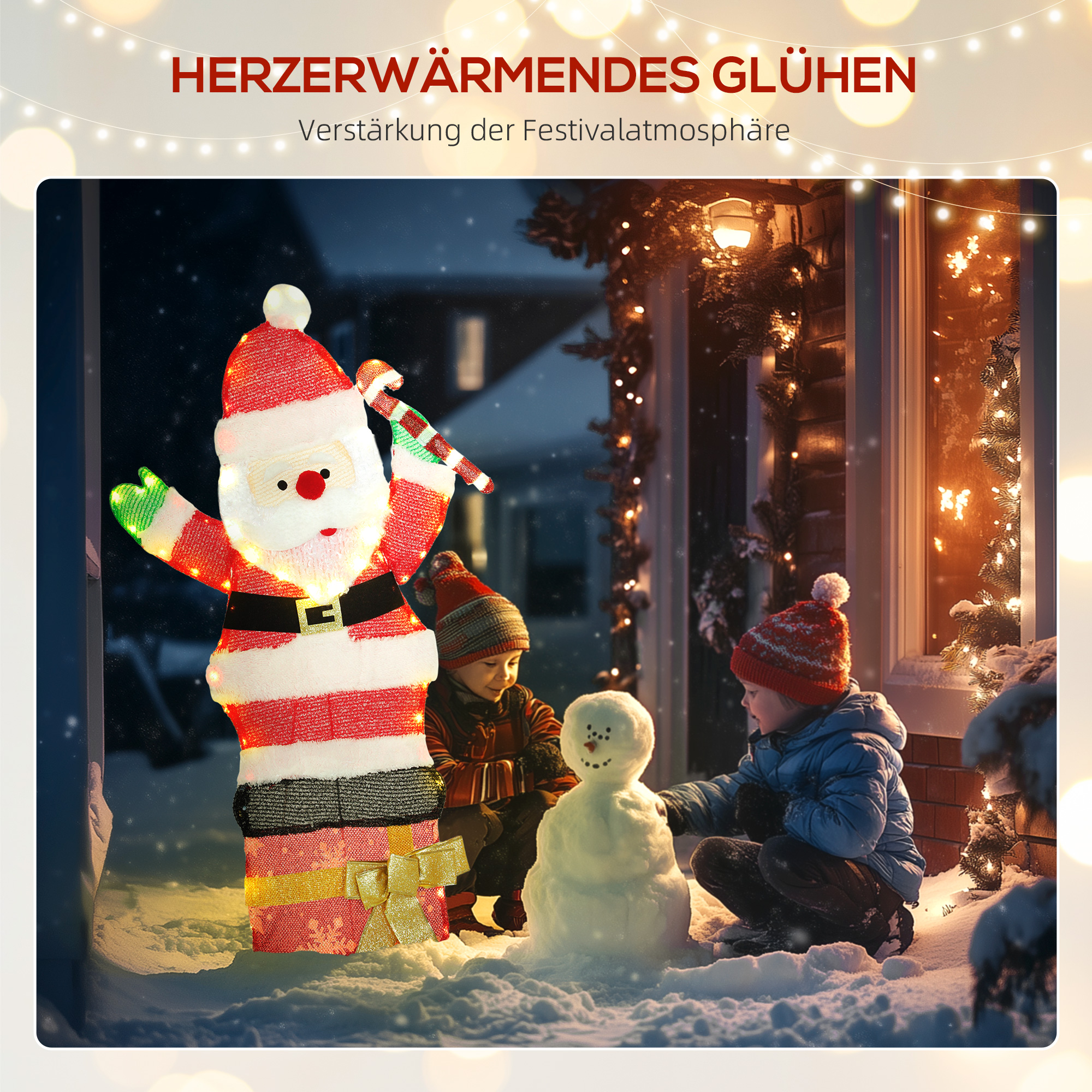 97er LED Weihnachtsdeko, Weihnachten Weihnachtsmann in warmweiß, Stahlrahmen Mehrfarbig