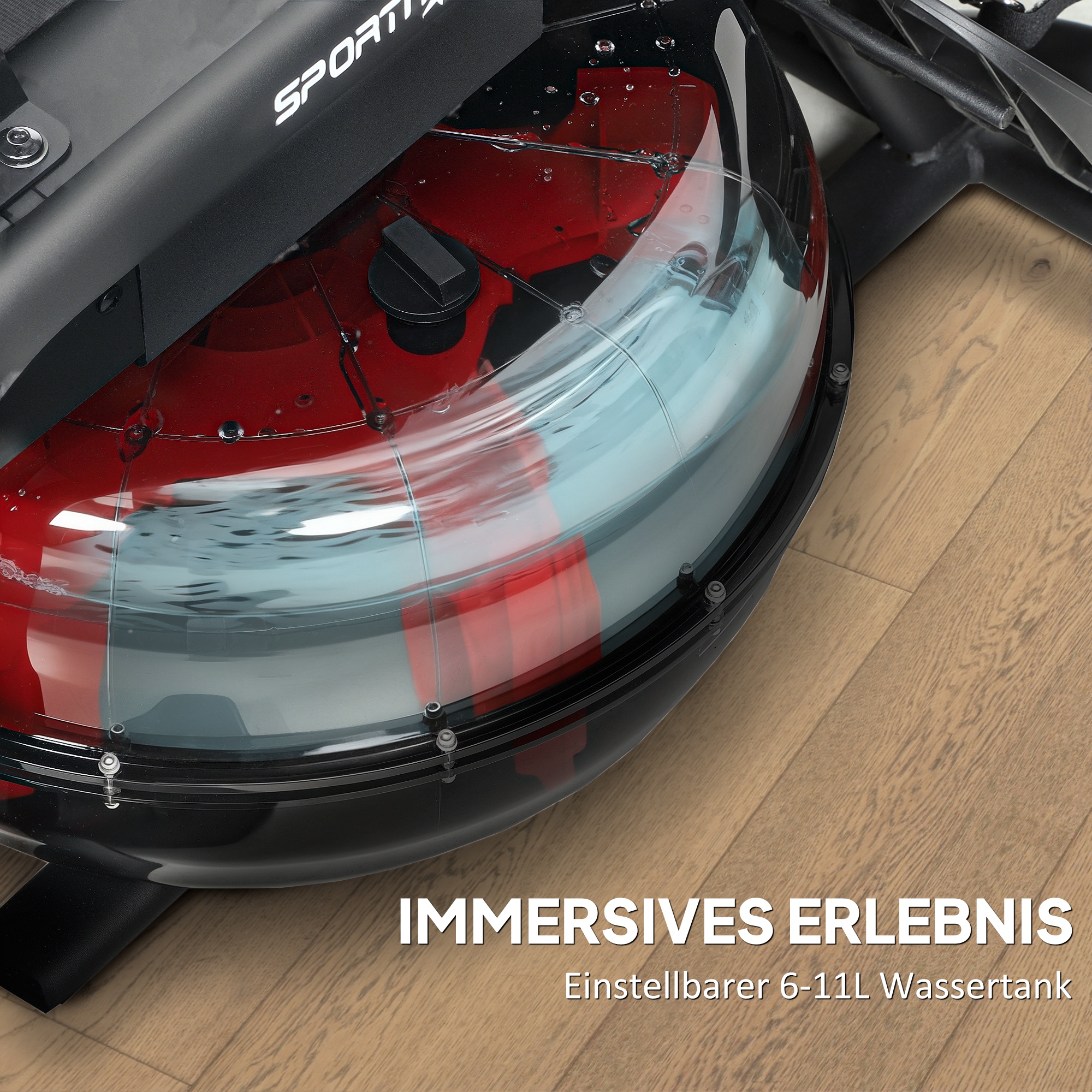 Rudergerät für Training, Rudermaschine mit 6-11 L Wassertank, LCD-Monitor, Handyhalter, 135 kg Tragfähigkeit, Stahl, Schwarz