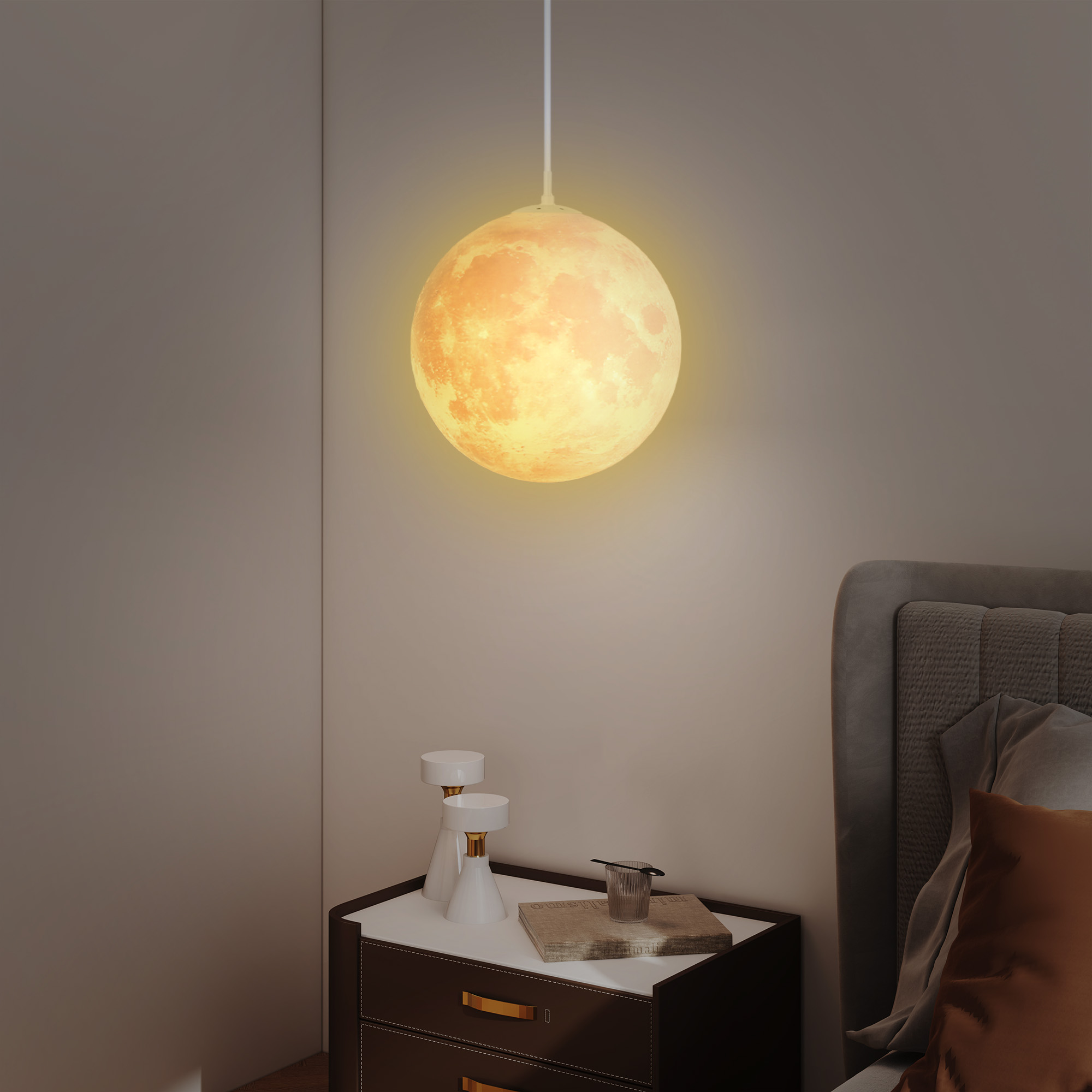 Mondlampe, 3D-Druck, App-Steuerung, Musik-kompatibel, verschiedene Licht-Modi, Weiß