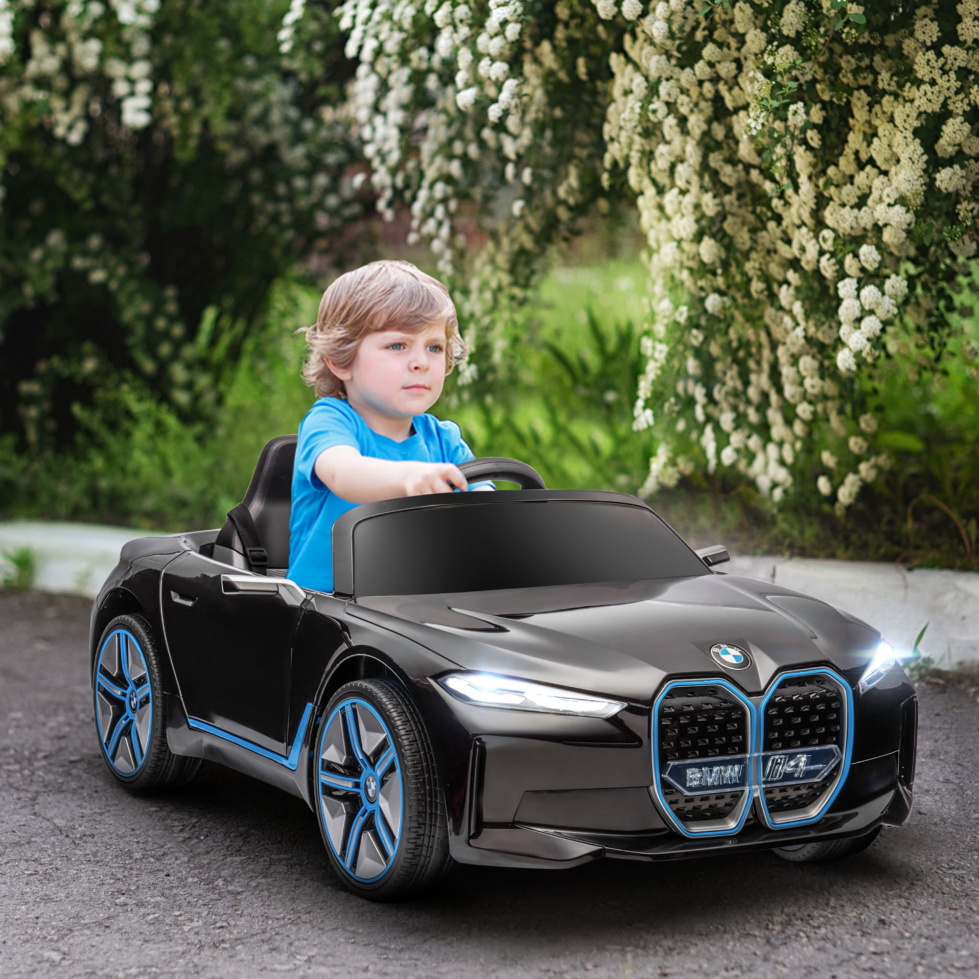 Kinderauto, aufladbarer Akku, 3-5 km/h, mit Fernbedienung, Multimedia-Player, schwarz