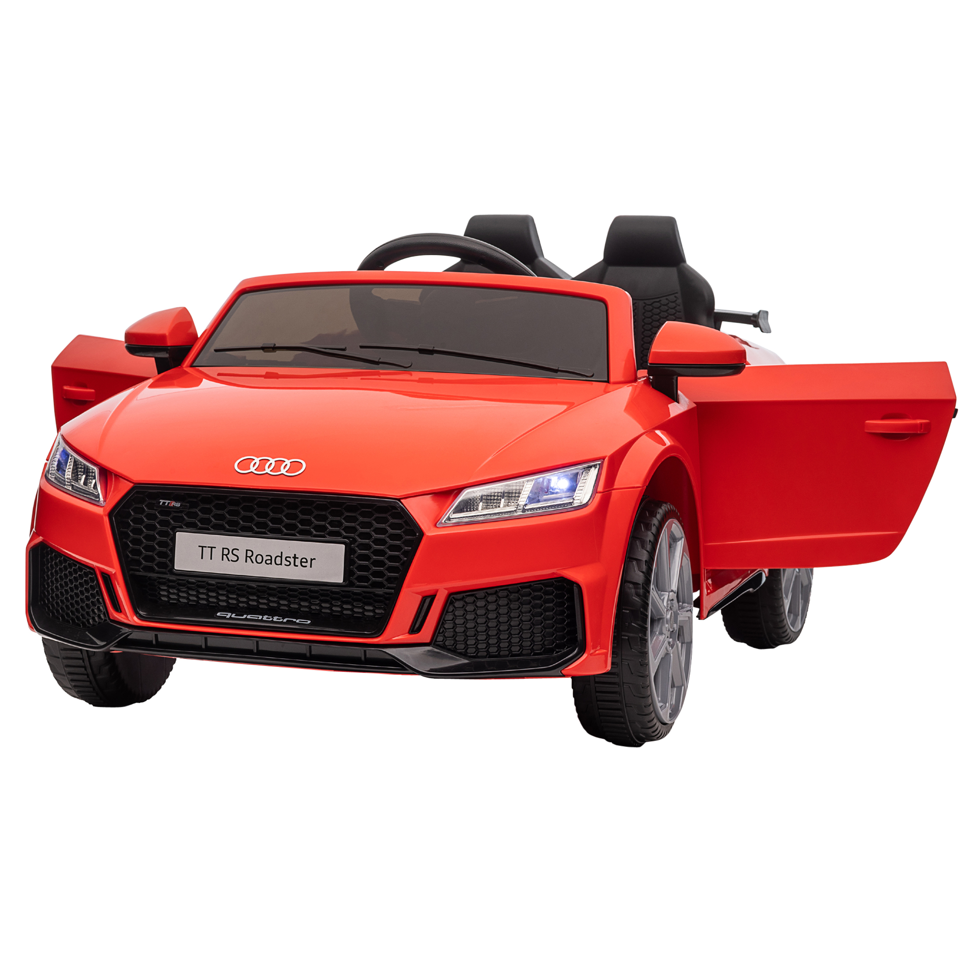 Kinderfahrzeug Audi 12V mit 2,4G Fernbedienung, Musik, Hupe, Elektrofahrzeug mit LED-Leuchte, USB/MP3-Anschluss, Rückwärtsfunktion, für Kinder 3-5 Jahre, rot