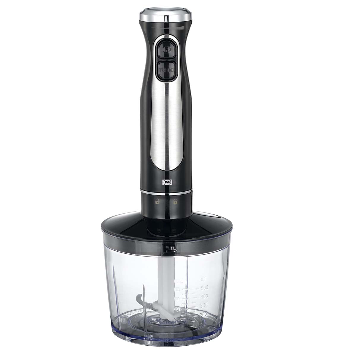 Stabmixer mit Zerkleinerer Schneebesen Tasse 600W schwarz / Edelstahl