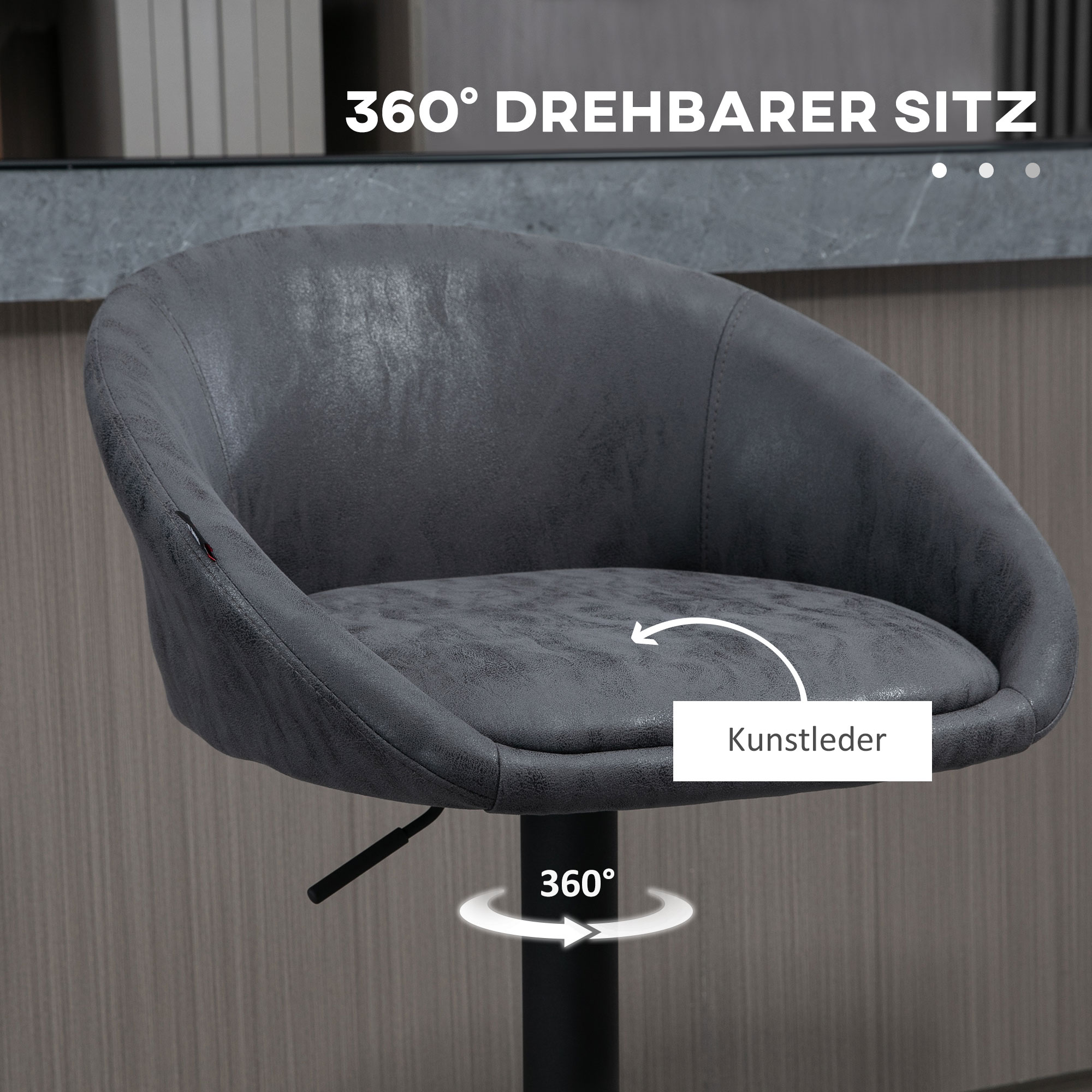 2er-Set Barhocker, höhenverstellbar, 360-Grad-Schwenk-Design, 57 cm x 50 cm x 84-104cm, Grau