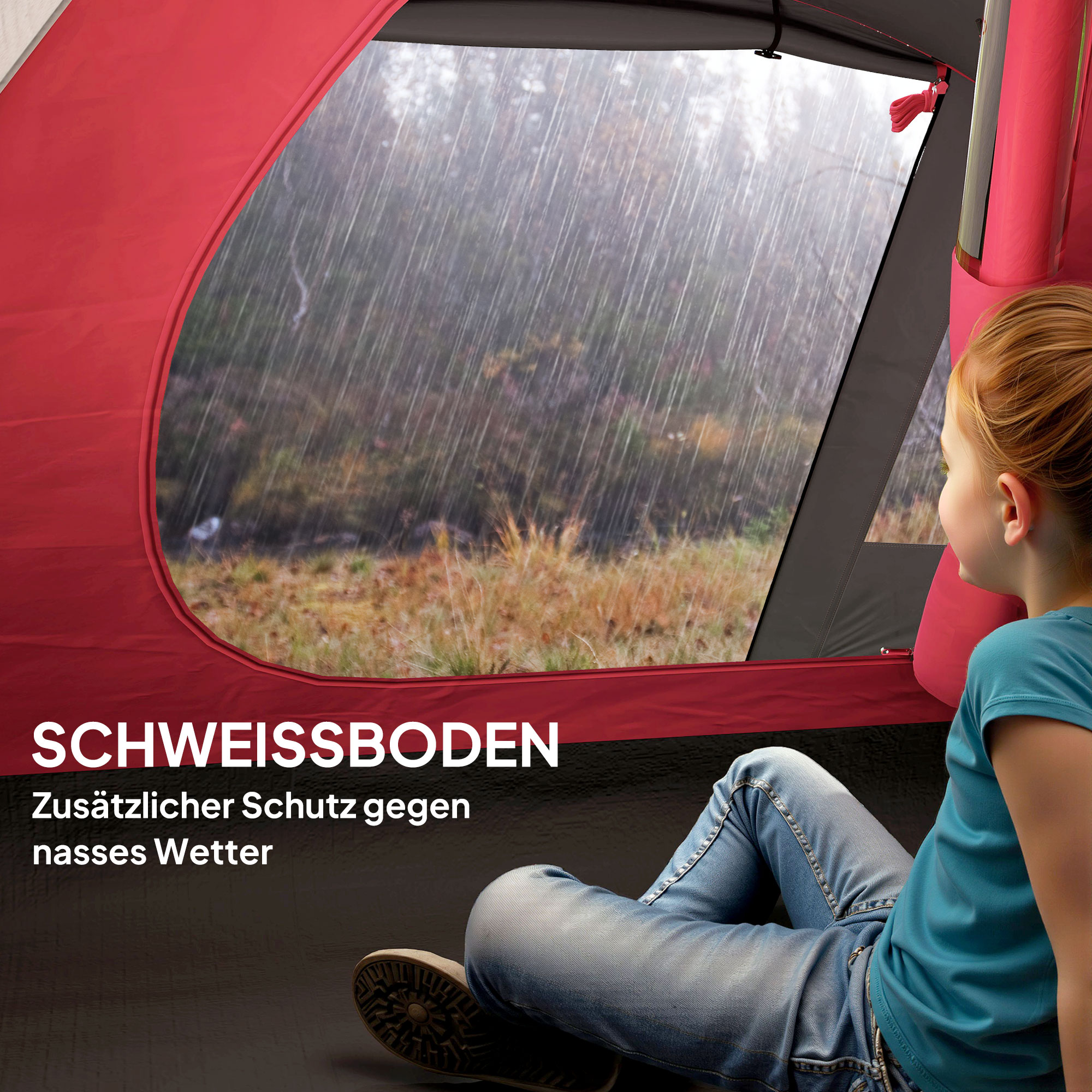 Campingzelt für 3 Personen leicht, stabil wasserdicht UV 50+ mit Vordach Tür Fenster, Bodenplane Grau