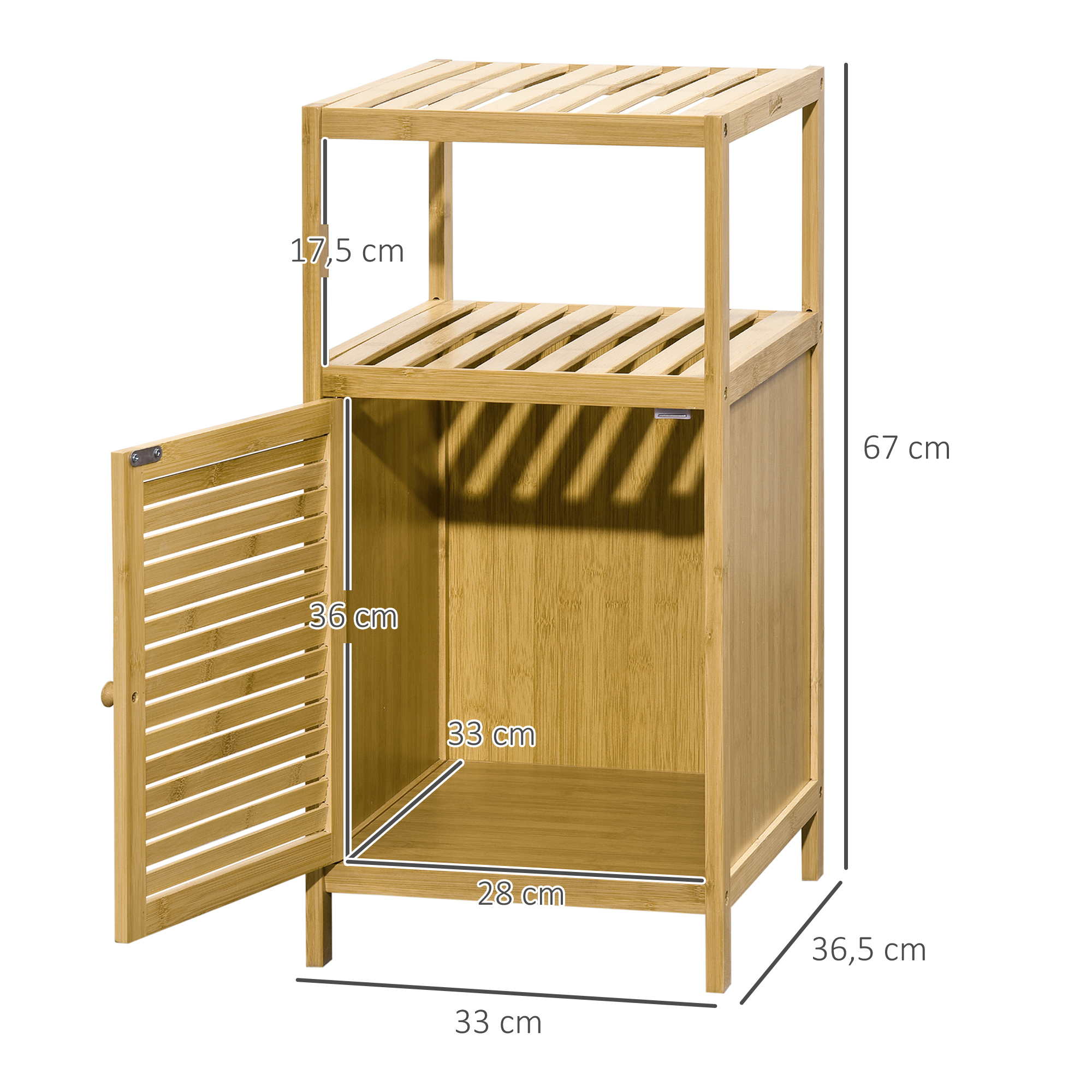 Badezimmerschrank Badregal, Bambus, 1Ablage, 1 Schrank, 33 cm x36.5 cm x67 cm, Natur