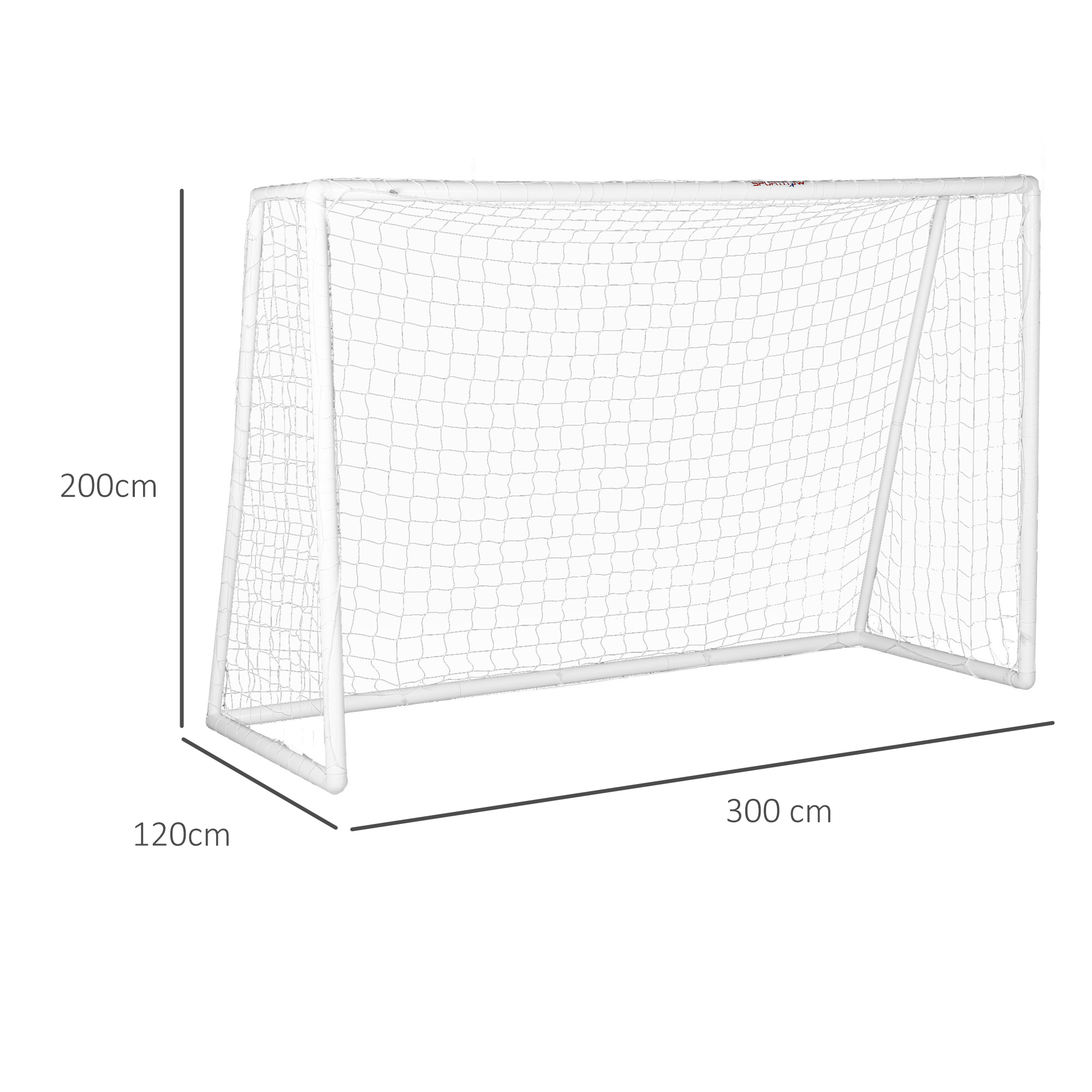 Fußballtor, robustes Netz, Kunststoff-Rahmen, Heringe, 300L x 120B x 200H cm, Weiß