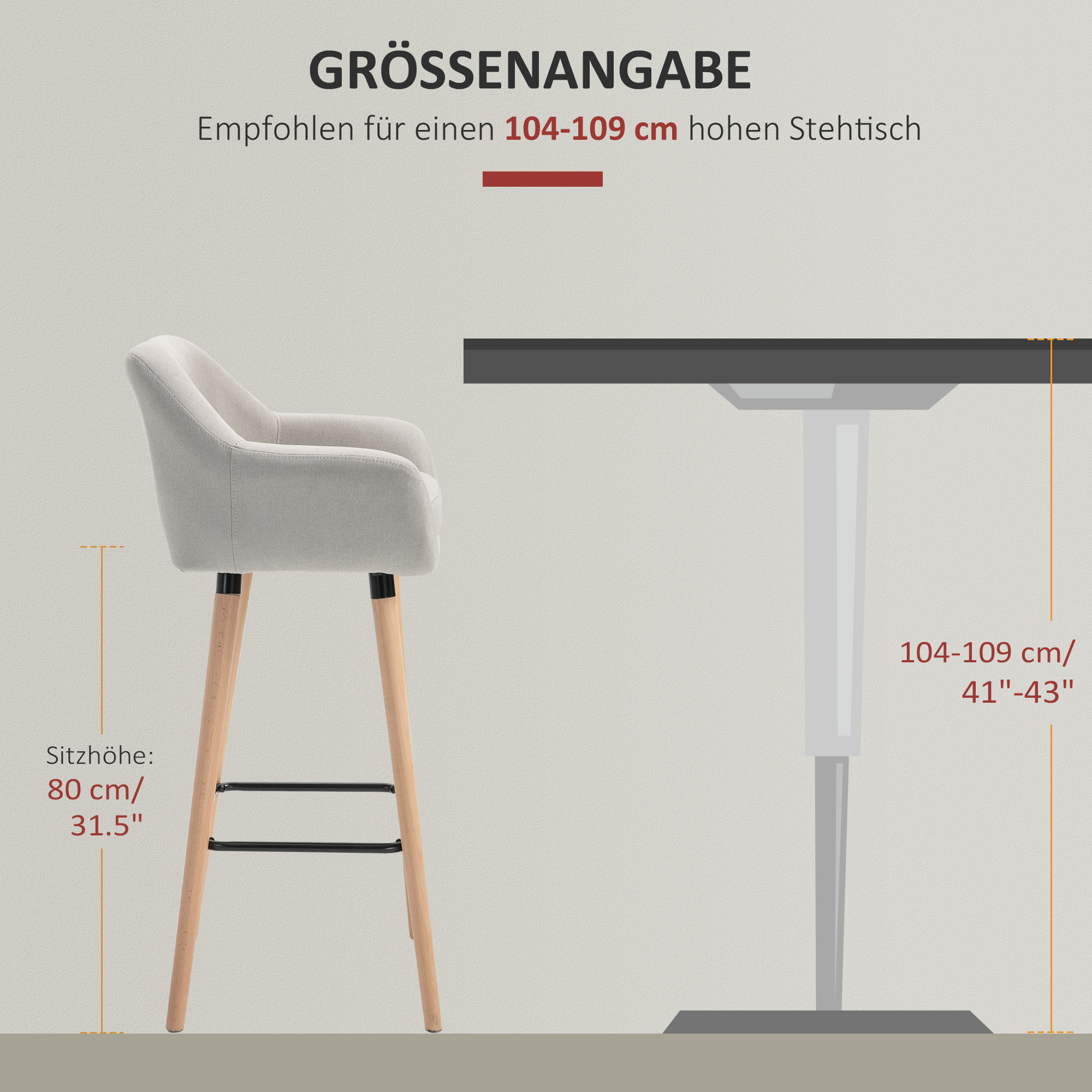 2er-Set Barhocker, inkl, Fußstütze, Massivholz, 55 cm x 48c m x 100 cm,  Beige