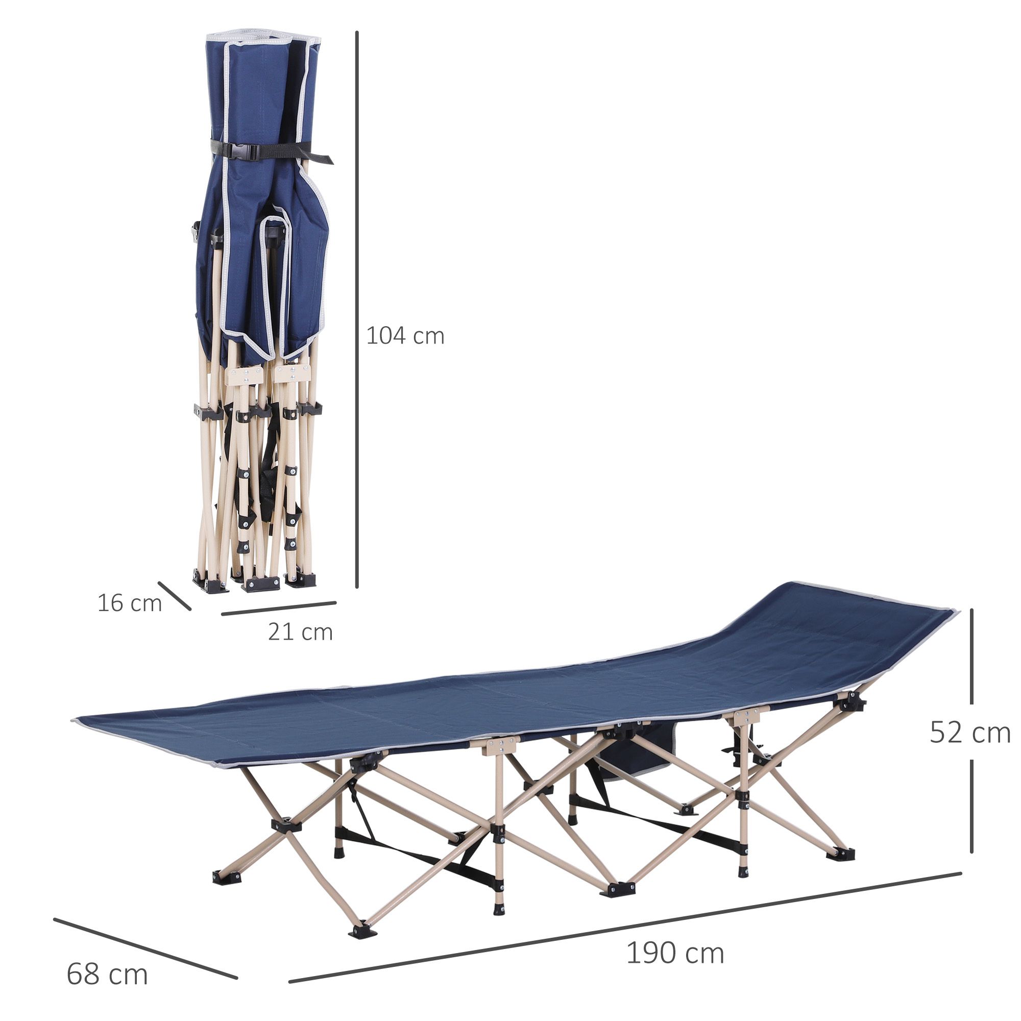 Feldbett, Camping-Bett, klappbar, wetterbeständig, ink, Tragetasche, 190 cm x 68 cm x 52 cm, Blau