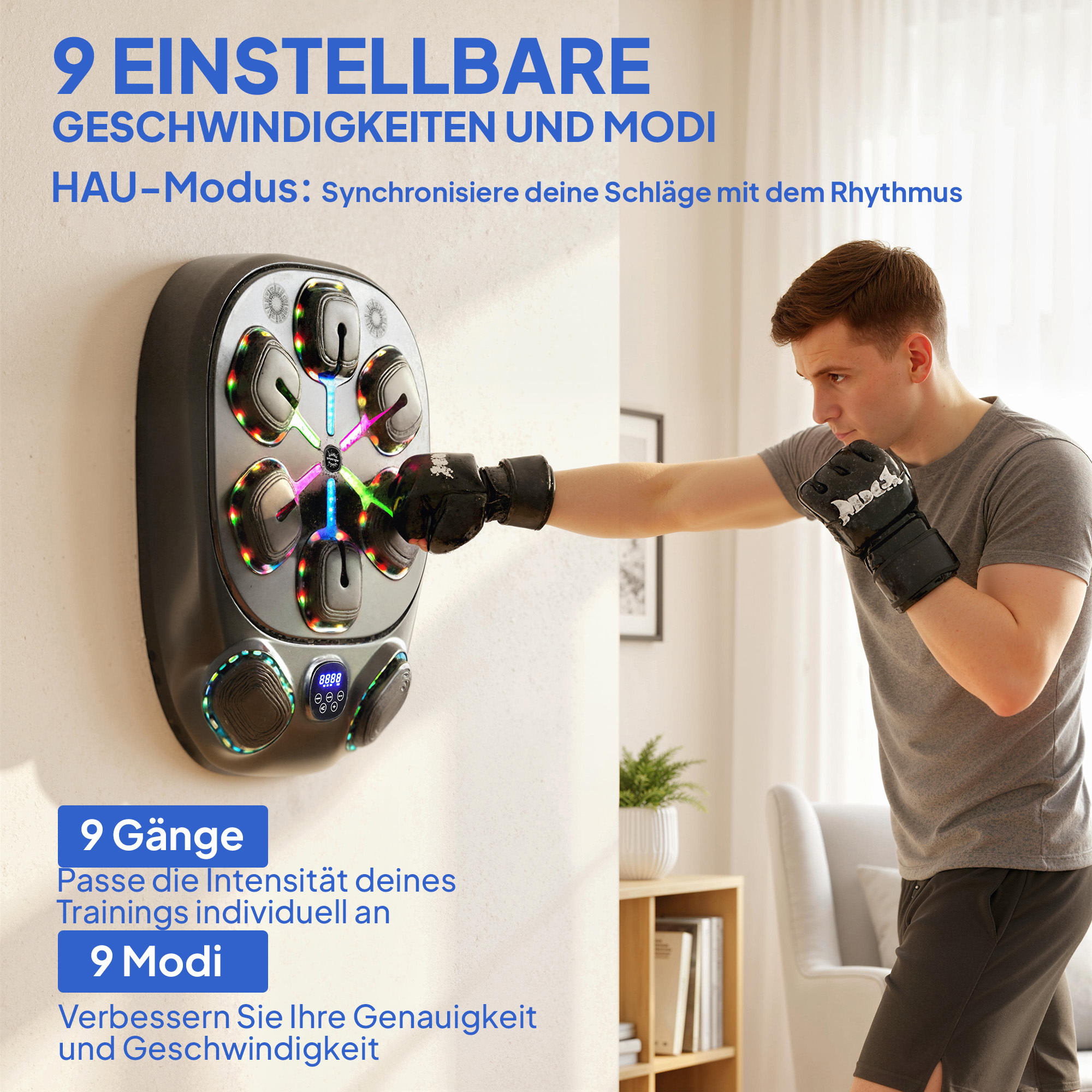 Music Boxing Machine, elektronische LED Boxmaschine mit Doppel Schlagzonen Bluetooth Handschuhen 9 Geschwindigkeit