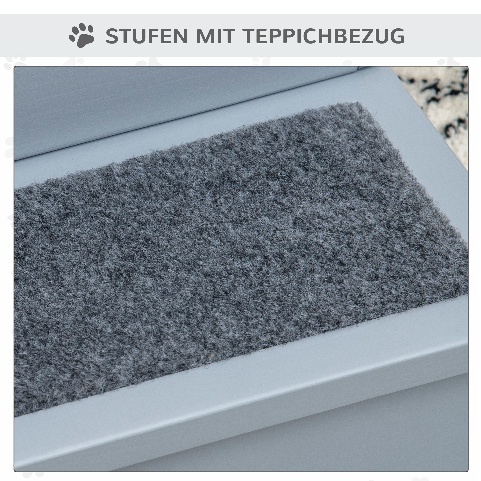 Hundetreppe 3 Stufen 38 cm Hoch Haustiertreppe für kleine bis mittelgroße Hunde Katzentreppe Hunderampe Einstiegshilfe für Bett, Sofa, Couch und Auto Grau