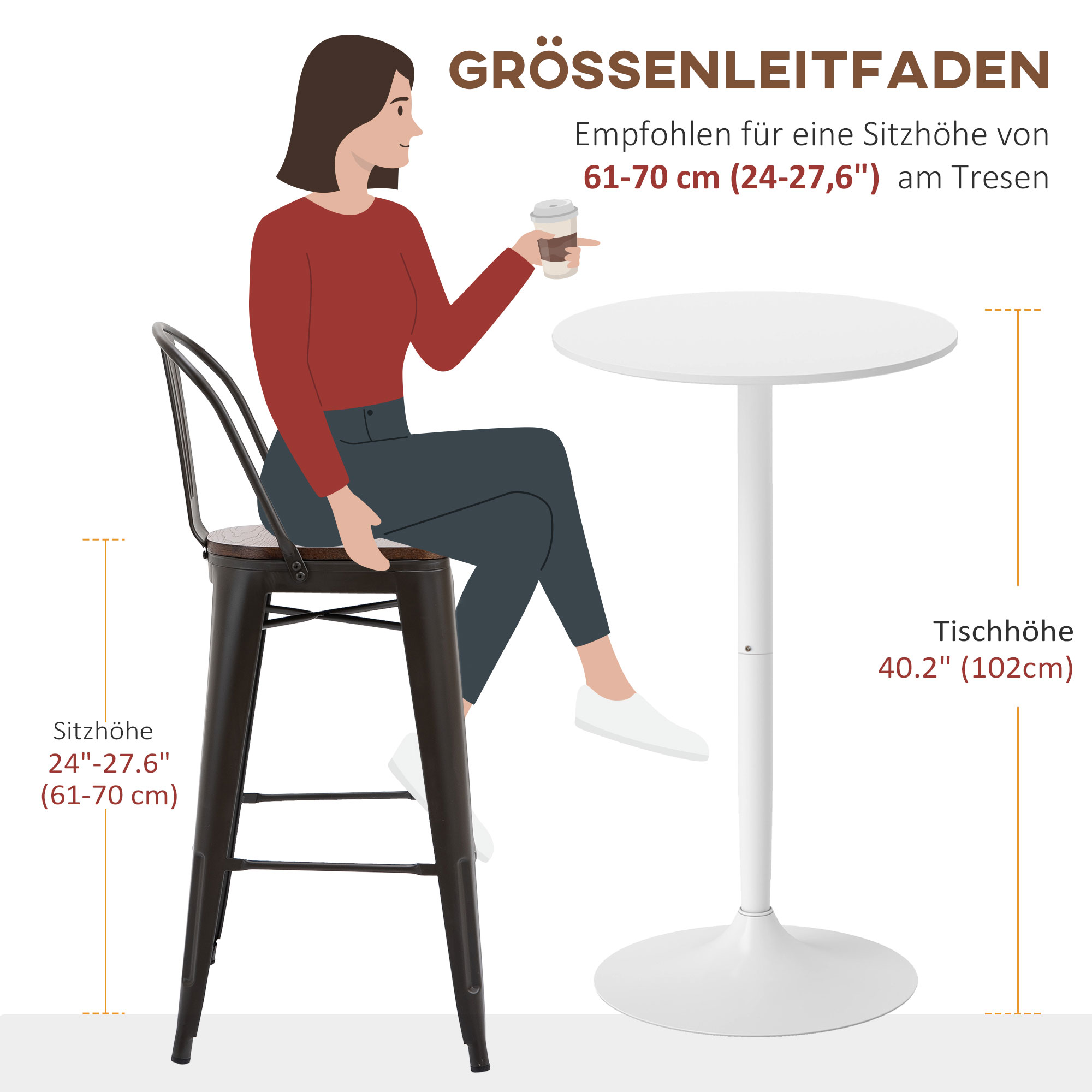 Bartisch Stehtisch, Tisch für 2 Personen, 60 x 60 x 102 cm, Weiß