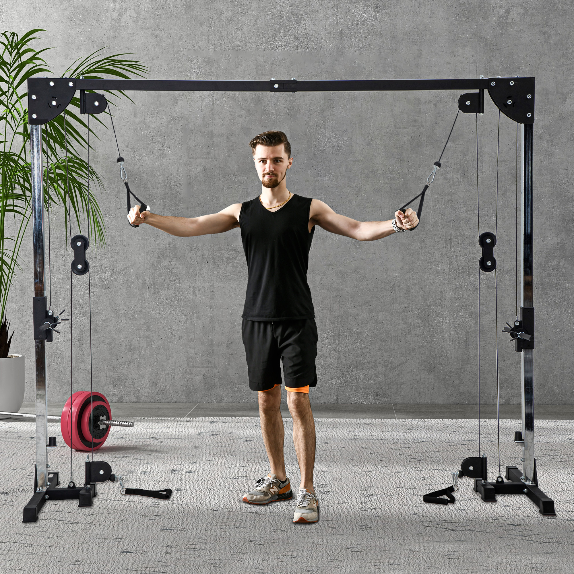 Crossover-Fitnessgestell, Kabelzugsystem, für 1 oder 2 Personen, Stahl, Kunststoff, Schwarz