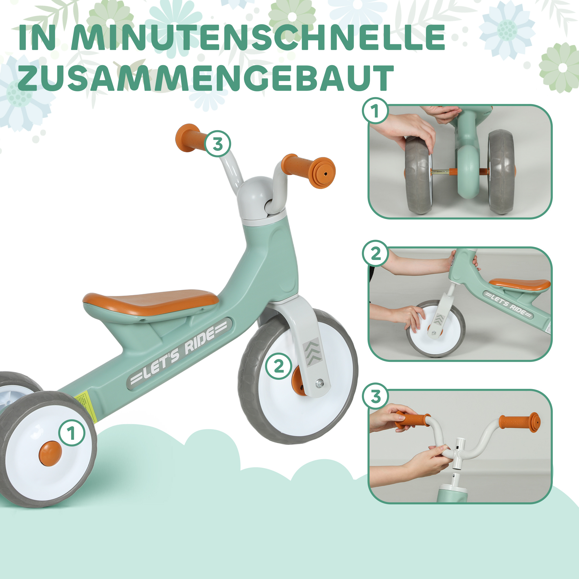 Toddler Balance Bike with No Pedal, 3 Silence Wheels for 12-36 Months Boys and Girls, Indoor Outdoor, Green