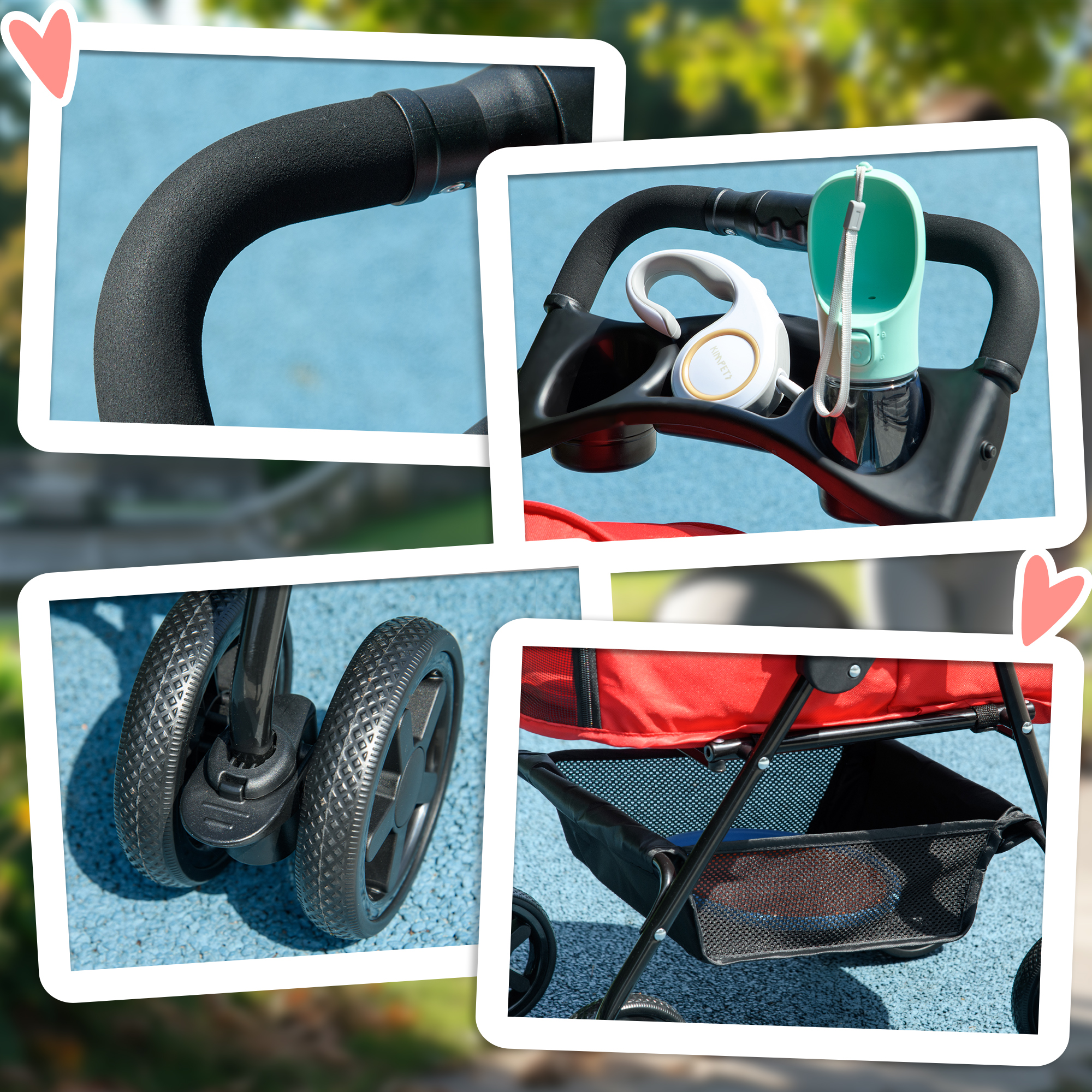 Hundebuggy Hundewagen bis 4 kg Klappbar Netzfenster Bodenkorb Becherhalter abnehmbares Dach rot 67 x 45 x 96 cm