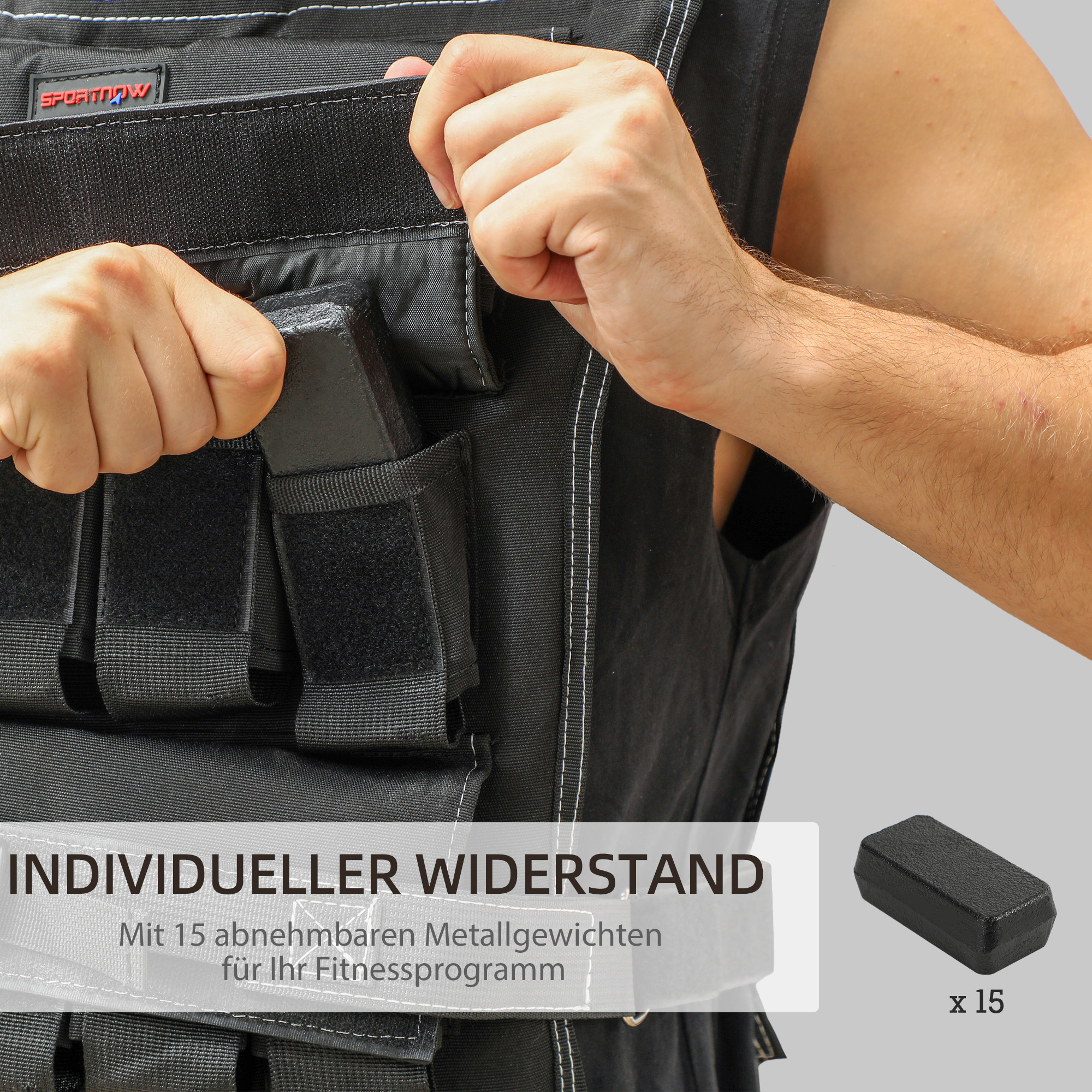 15 kg Anpassbare Gewichtsweste mit verstellbaren Gurten und reflektierenden Streifen, für Männer und Frauen