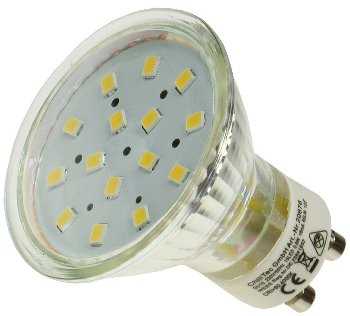LED Strahler GU10 "H10 SMD" 15 SMD LEDs, 3000k, 50lm, 120°, 230V/0,8W, warmweiß