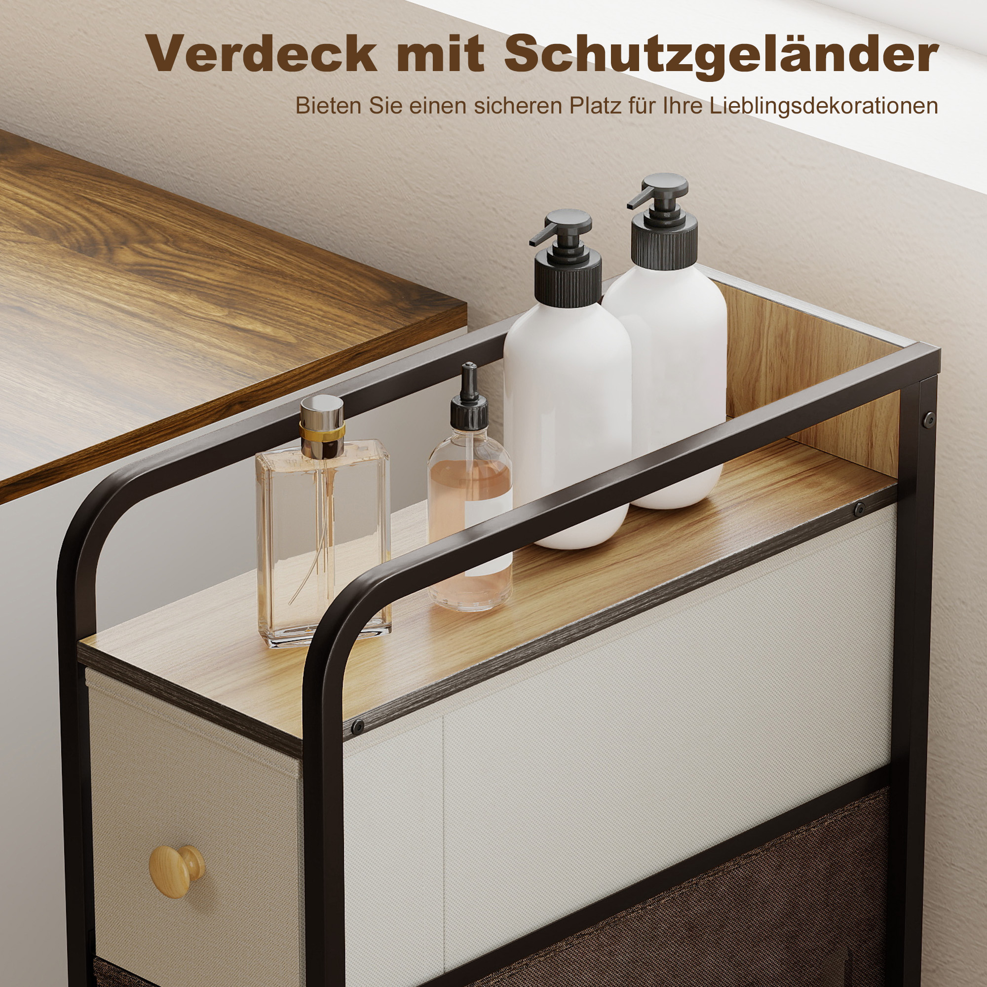 Kommode Schrank mit 4 Schubladen aus Vliesstoff Aufbewahrungsschrank mit Stahlrahmen, 20 x 47 x 84,5 cm, Mehrfarbig