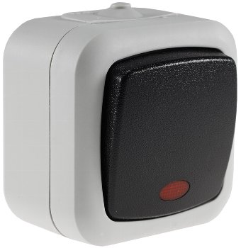 Feuchtraum Kontroll-Schalter, IP44, 250V~/ 10A, inkl. AP-Rahmen, grau Feuchtraum Kontroll-Schalter, IP44, 250V~/ 10A, inkl. AP-Rahmen, grau