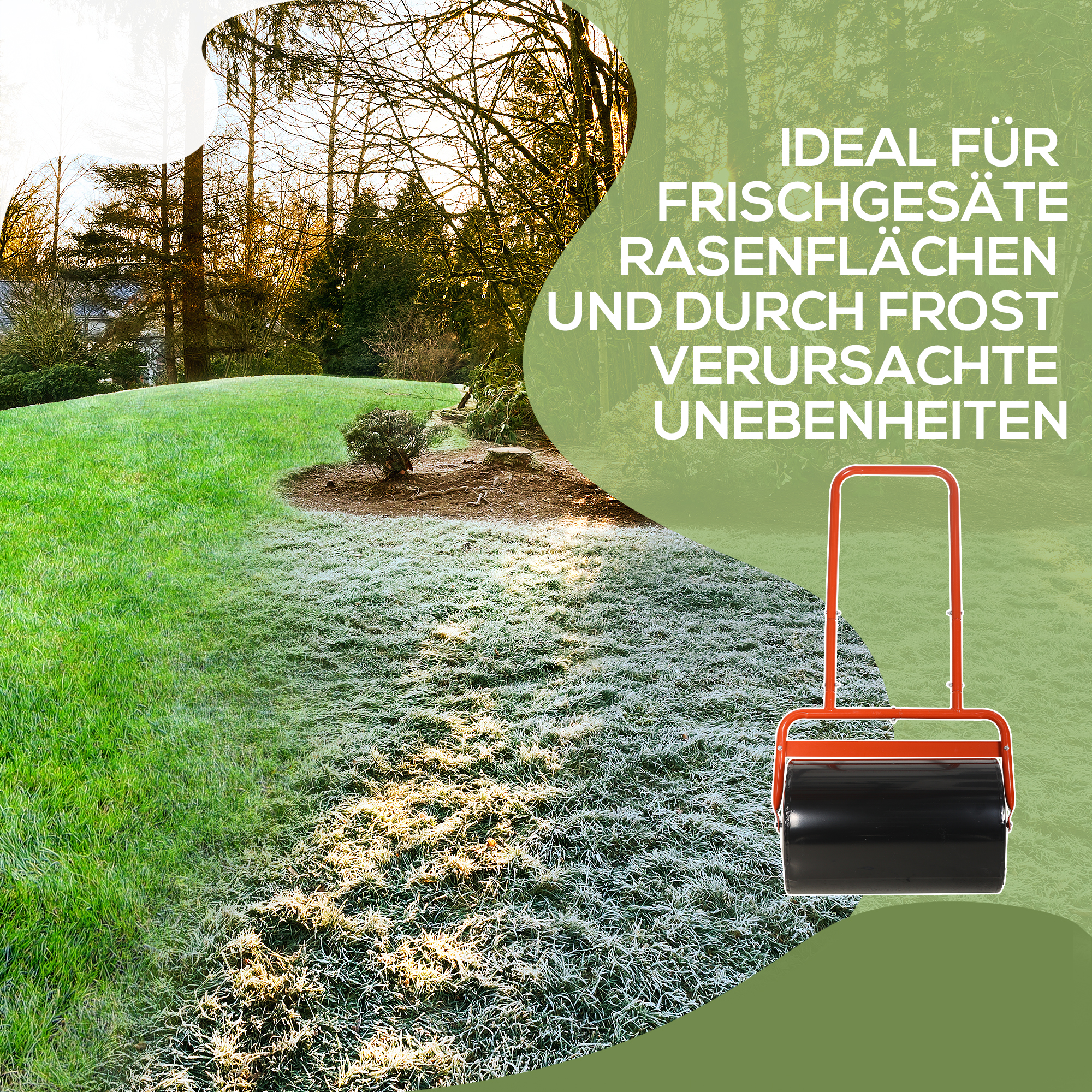 Handliche Rasenwalze, Praktische Rasenrolle, Graswalze, Gartenwalze, flexibel, Stahl, 58L x 32,5B x 113H cm, Rot