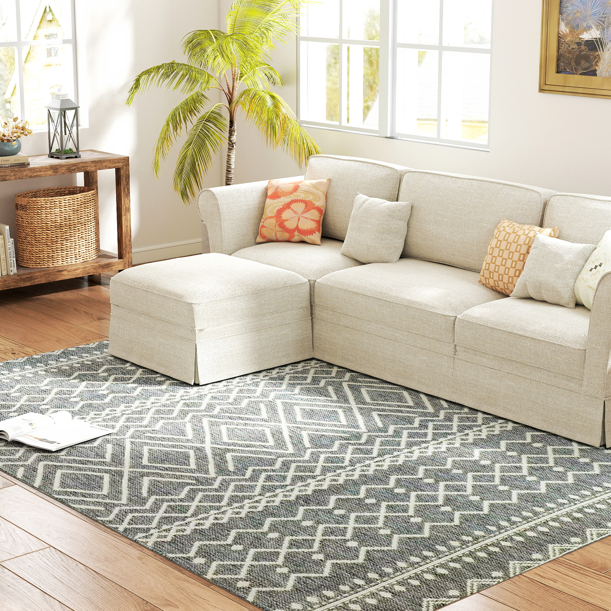 Teppich für drinnen und draußen, Boho-Design, leicht zu reinigen, Grau