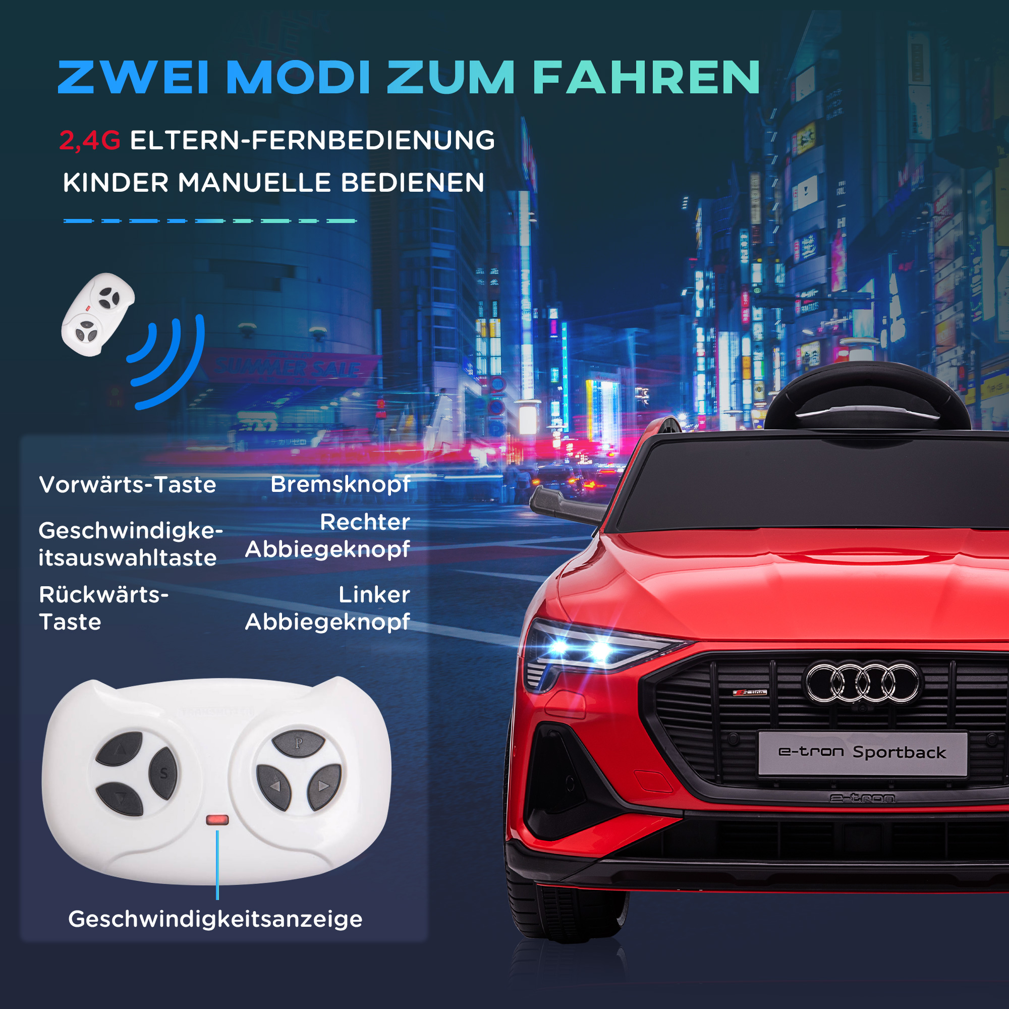 Kinder-Elektroauto, bis 5 km/h, mit Sicherheitsgurt, Fernbedienung, Scheinwerfern, Musikfunktion, rot