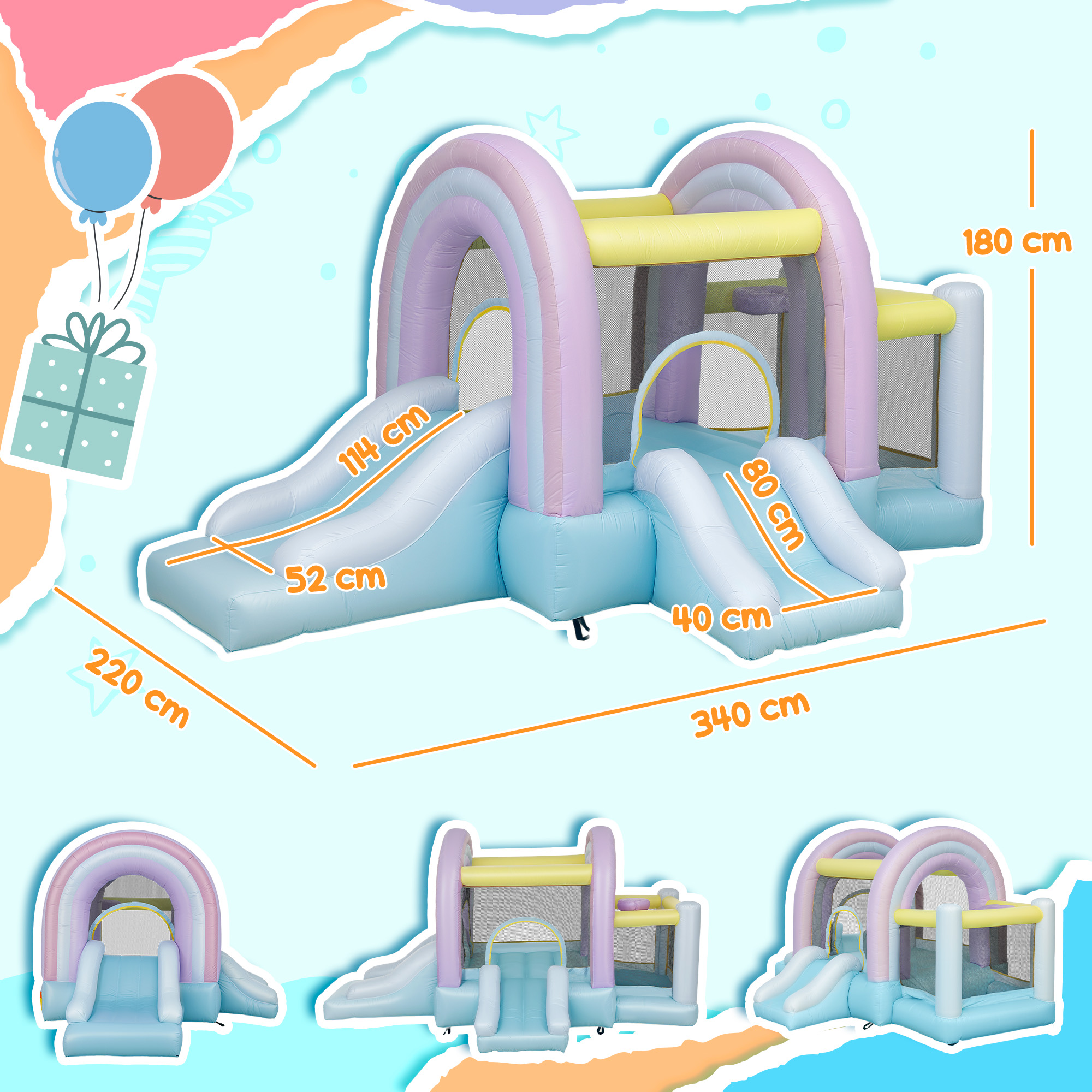 Hüpfburg, Bällebad, 2 Rutschen, Oxford-Gewebe, UV-beständig, Gebläse, Bunt