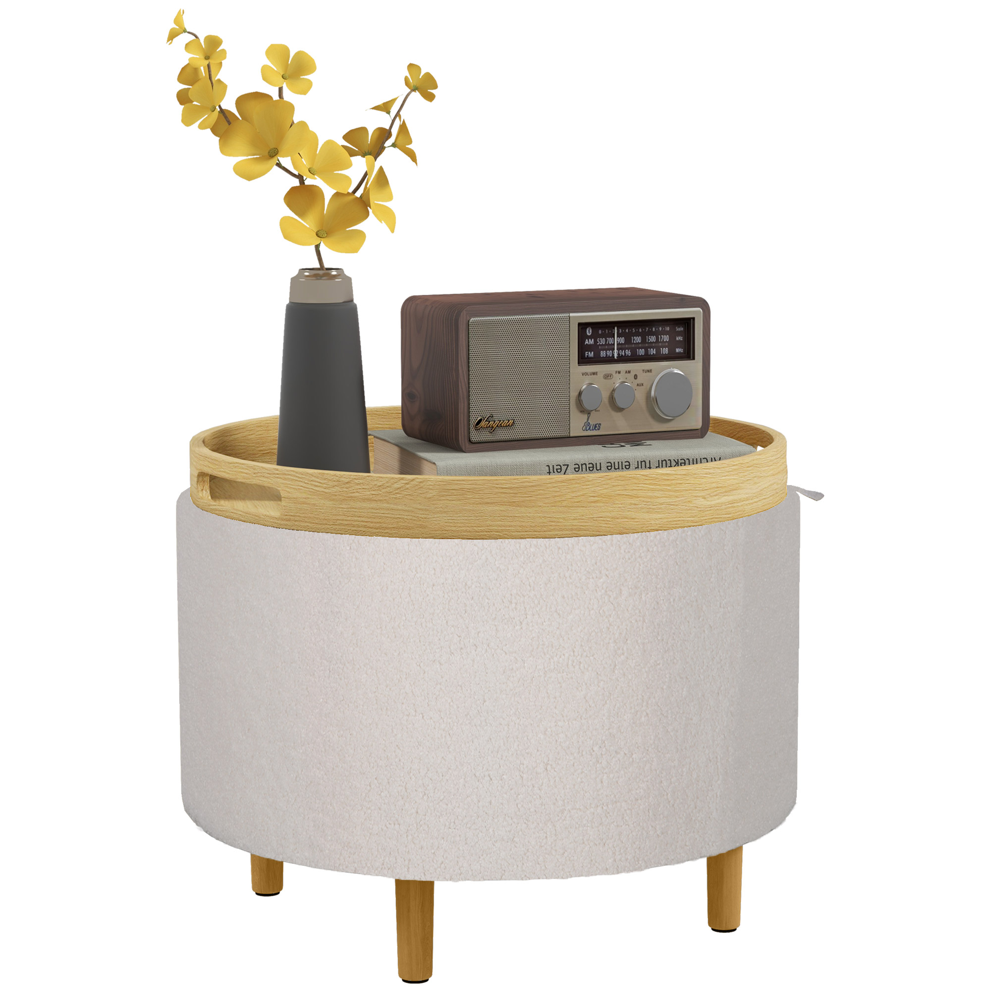 Hocker Polsterhocker, Teddyfleece, versteckter Stauraum, umkehrbarer Deckel, 56 cm x 56 cm x 42 cm, Weiß