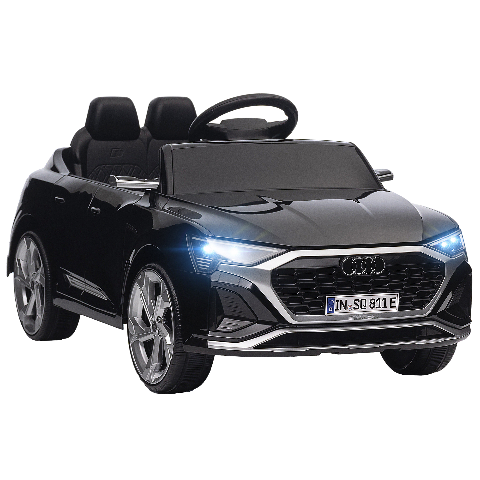 Elektro-Kinderauto, 12V Audi Q8, 3-5 km/h, Fernsteuerung, Scheinwerfer, Musik, Schwarz